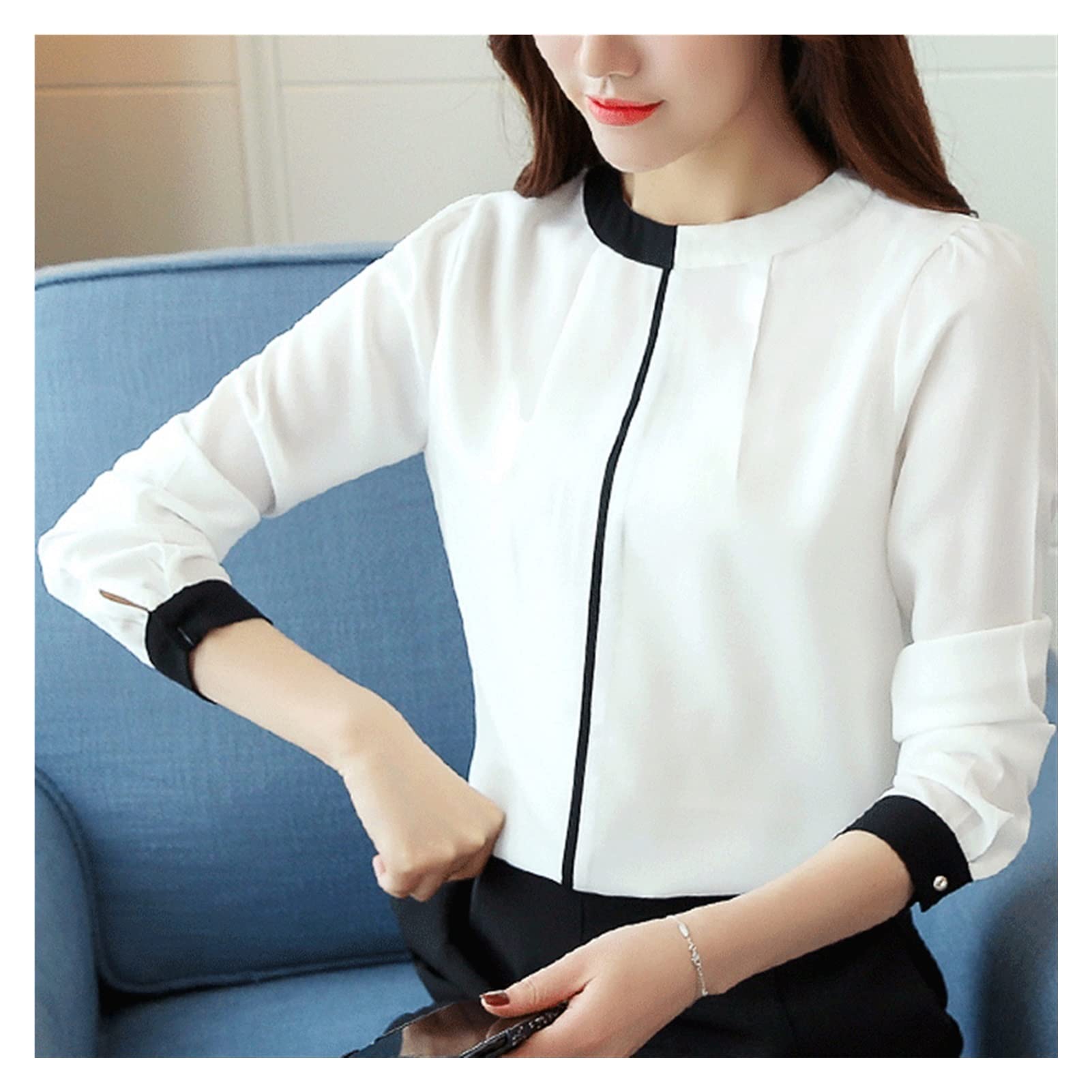 LEIGE Women's Chiffon Blouse Long Sleeve Shirt - Elegant Office Wear & Casual Tops for Women (White, Size L) | Perfect for Business Meetings, Work Attire & Special Occasions