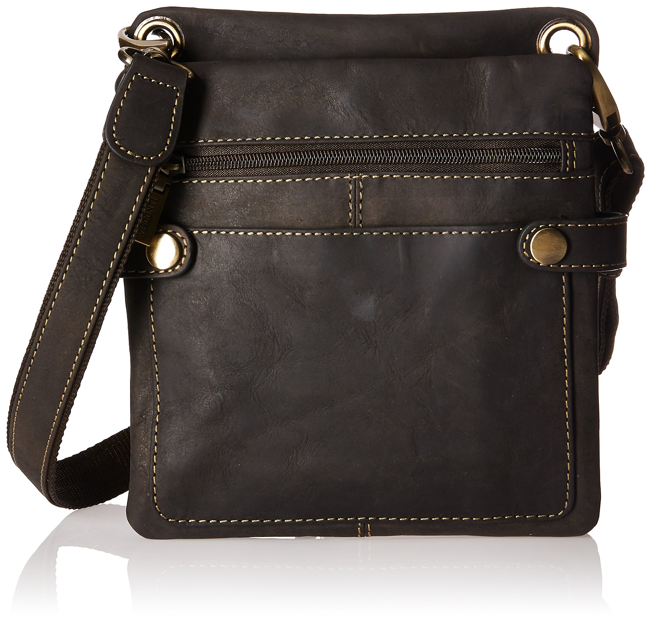 Visconti Distressed Leather Slim Crossbody Messenger Bag for Women & Men - Oil Brown - Stylish & Durable Everyday Shoulder Bag for Work, Travel & Casual Outings