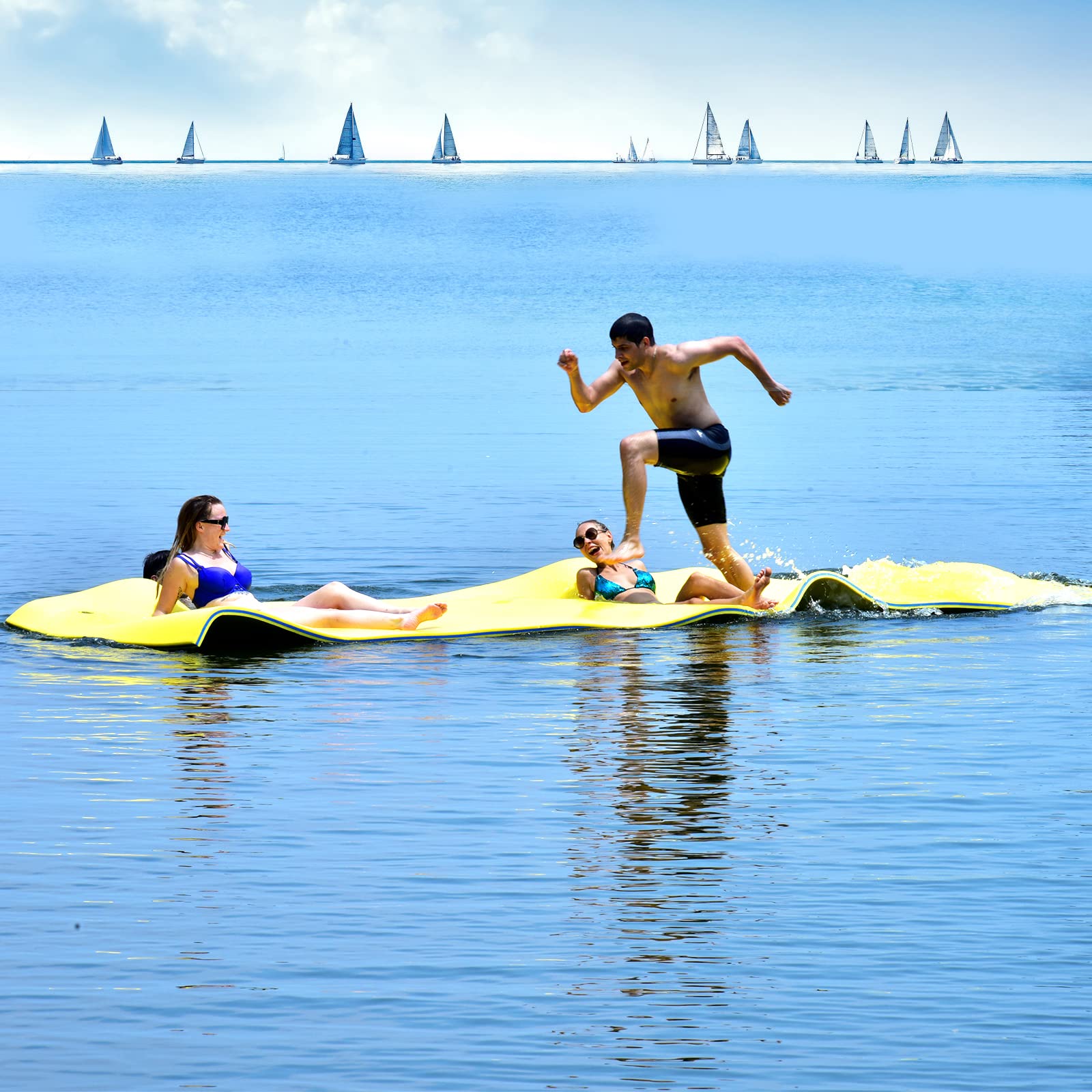 GLACER Floating Water Mat - Extra Large Tear-Resistant XPE Foam Swim Pad for Pool, Lake & Beach - Portable Roll-Up Design for Relaxation, Sunbathing & Water Recreation - Perfect for Family Fun, Summer Parties & Vacation Activities