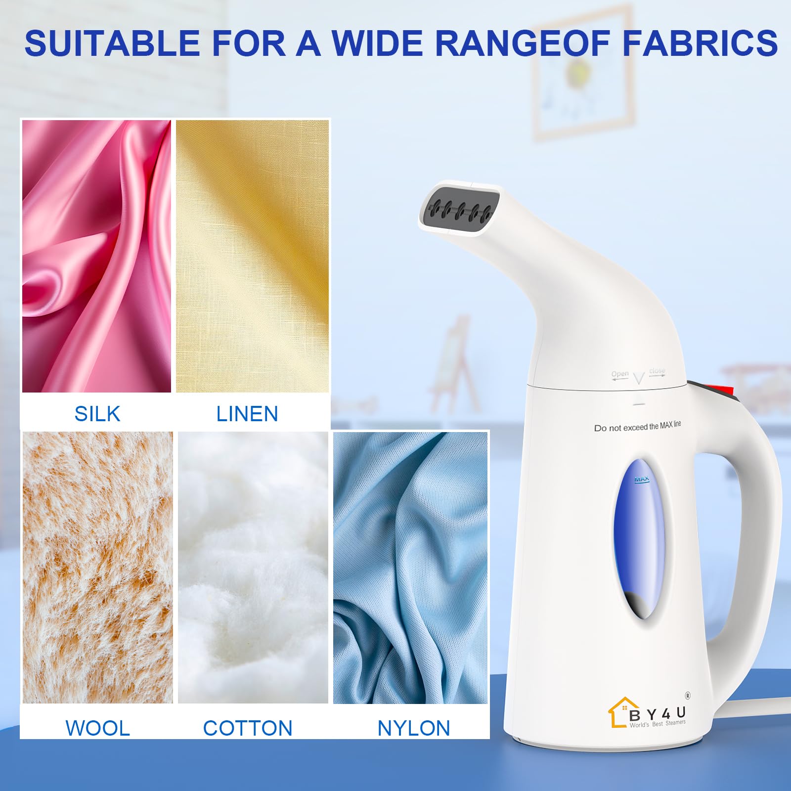 Portable Handheld Garment Steamer - Powerful Travel Clothes Steamer & Wrinkle Remover for Suits, Dresses, Shirts - Compact & Lightweight for Home, Office, Hotel Use (White)