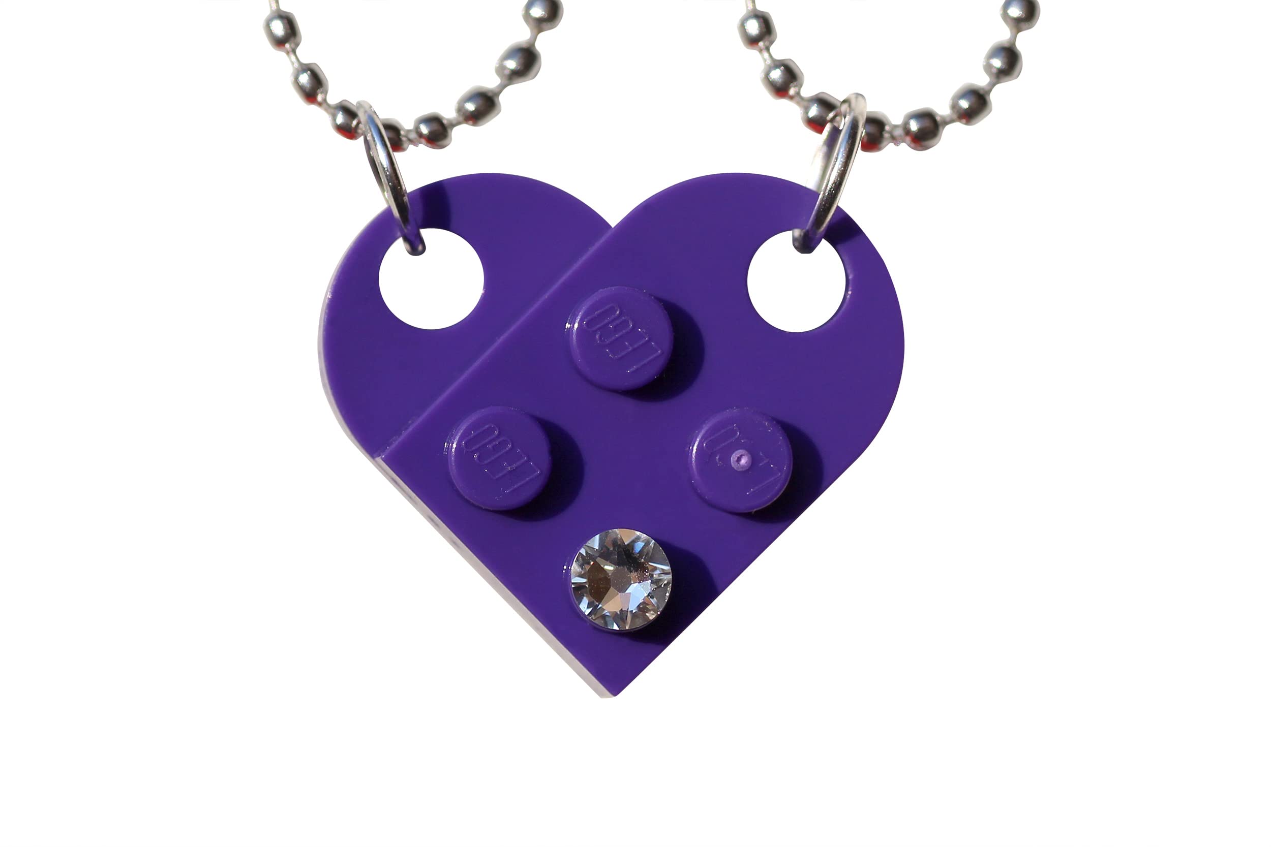 Swarovski Crystal Brick Heart Lego Necklace for Couples & Friends - Romantic Gift for Him or Her, 2 Bricks & 2 Silver Ball Beads - Perfect Anniversary, Valentine's Day & BFF Present by TANTANBRICKS4U (Purple) - Great for Date Nights, Weddings & Friendship Celebrations