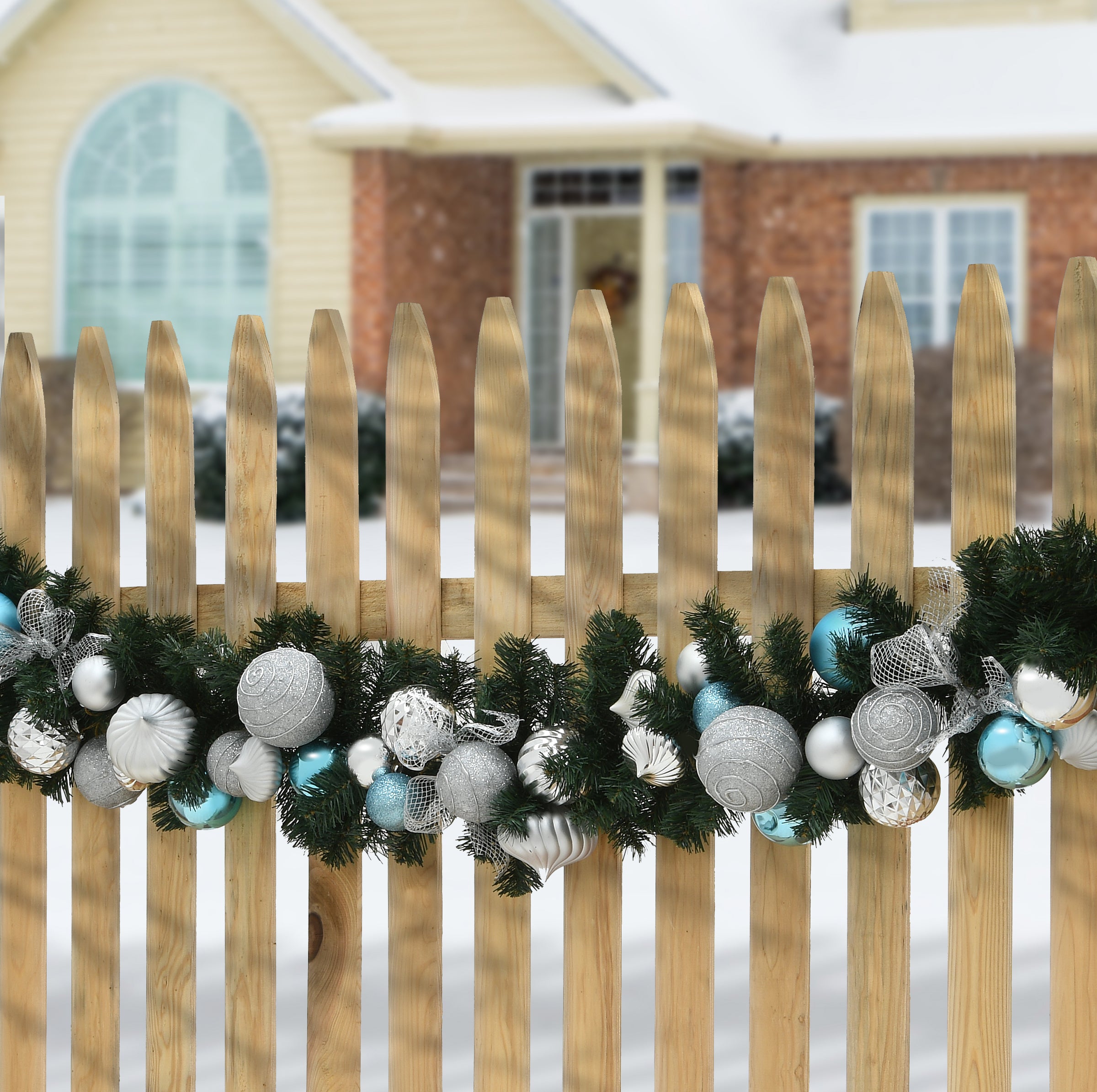 6 ft. Evergreen Silver and Blue Ornament Garland - Christmas Tree Decor, Holiday Party & Home Decoration for Festive Season
