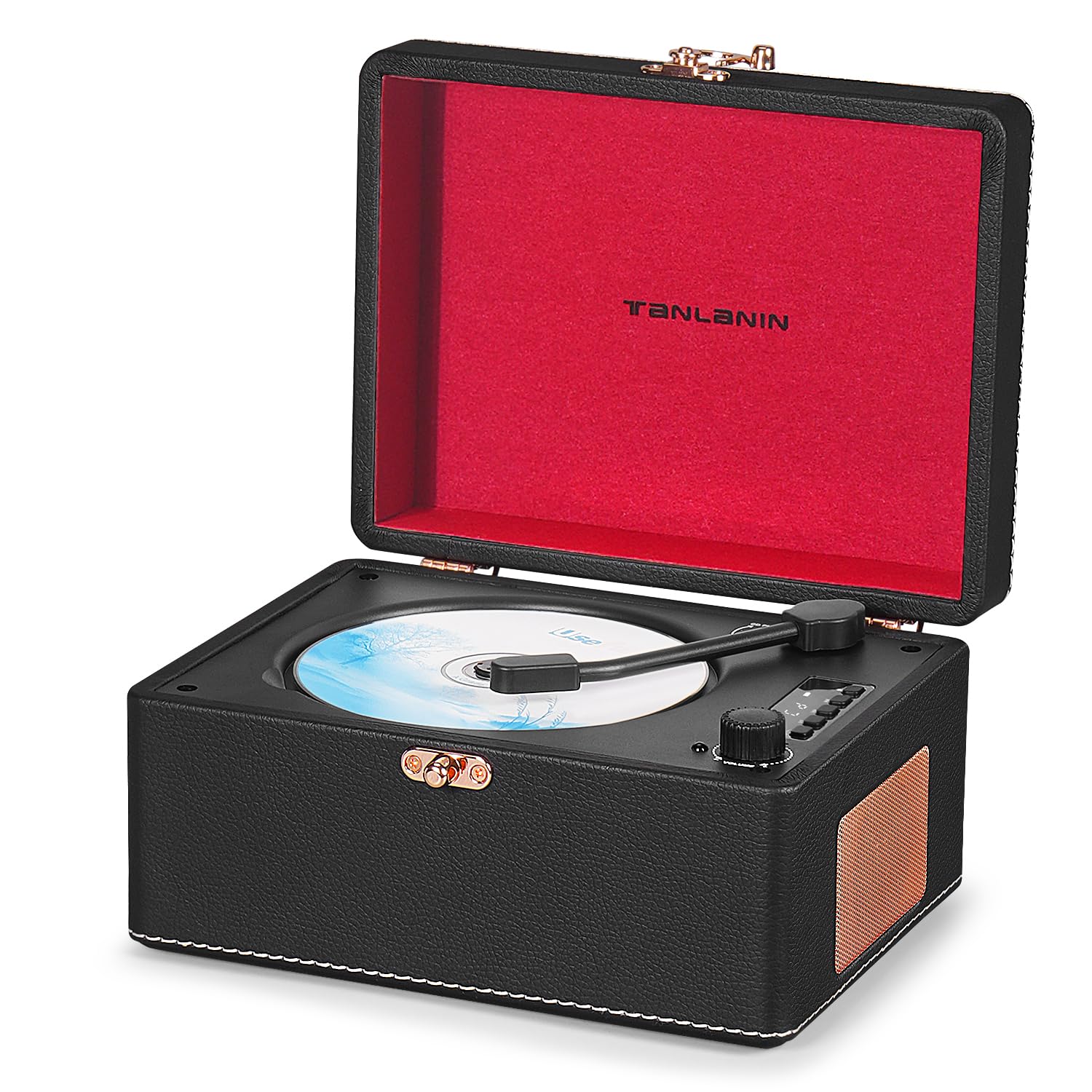 Vintage Retro Portable CD Player with HiFi Speakers, Bluetooth 5.0, LED Display & Rechargeable Battery - Leather Suitcase Design for Home Decor, Gifts, Travel & Office Use (Black)