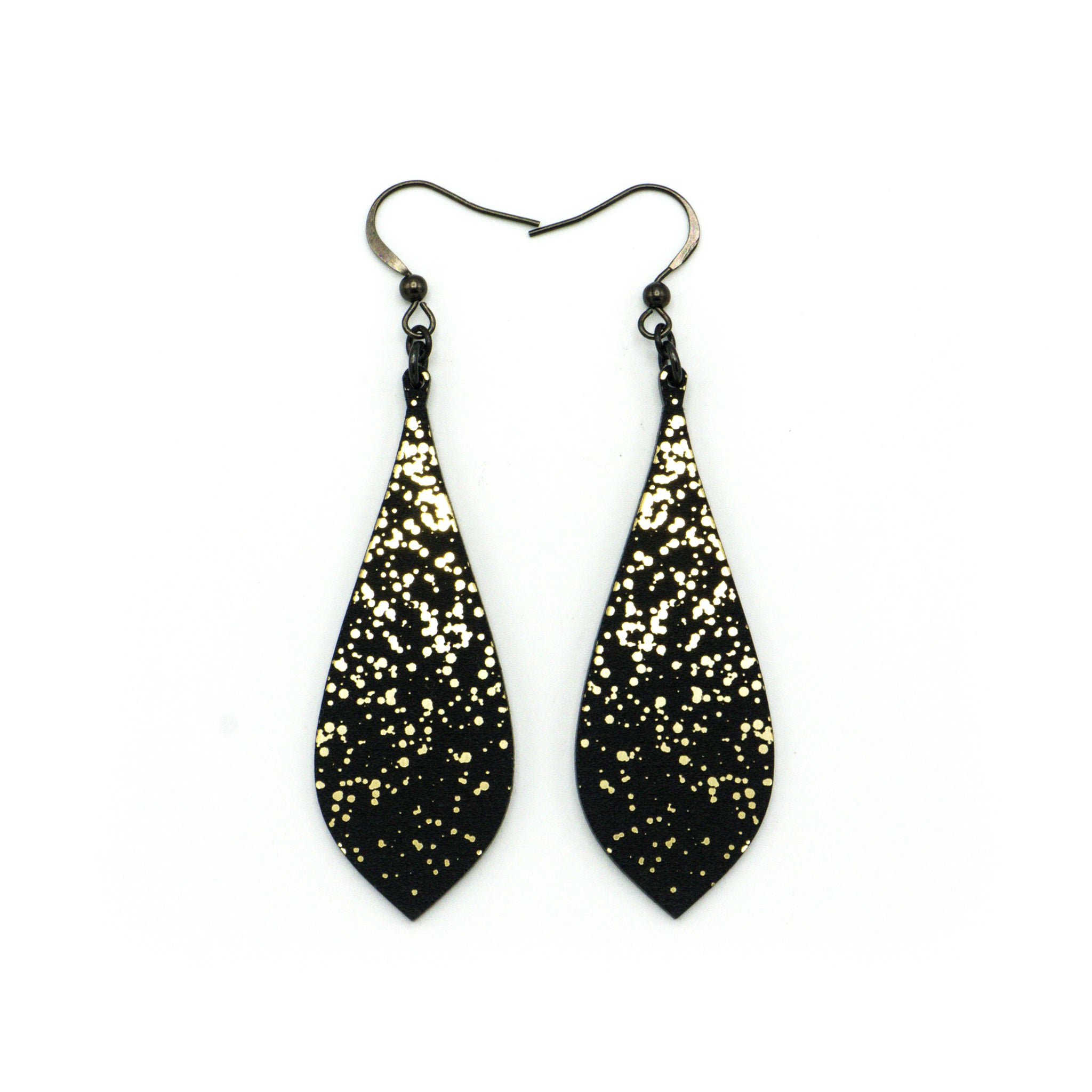 Abstract Acrylic Earrings - Slim Bevel Drops in Brushed Gold & Black | Lightweight Fashion Jewelry for Women | Perfect for Parties, Weddings & Everyday Wear