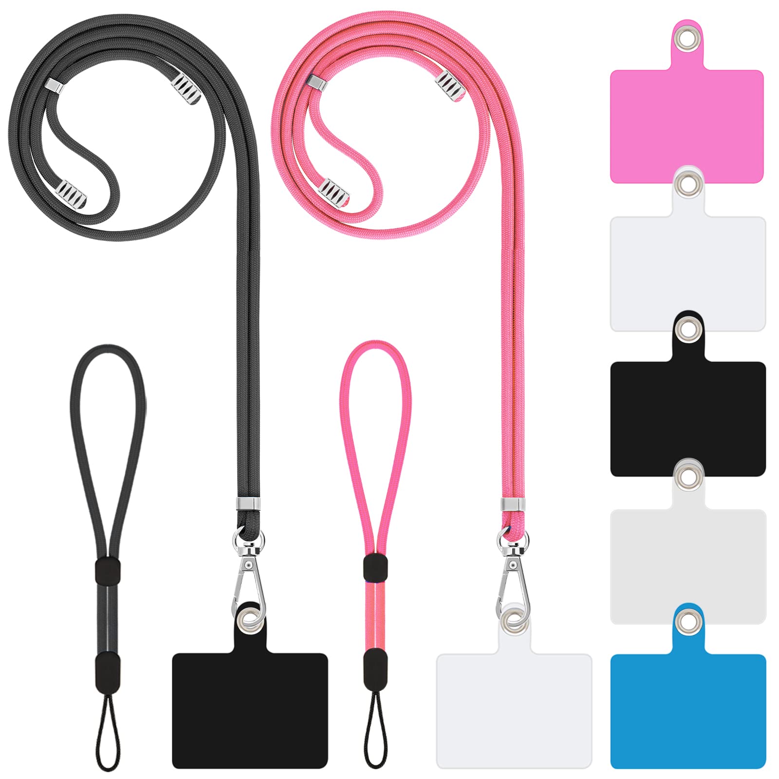 Universal 2-in-1 Phone Lanyard for Women - Adjustable Crossbody & Wrist Strap with 5 Connectors - Compatible with iPhone, Samsung & Most Smartphones (Black Pink) - Perfect for Travel, Shopping & Hands-Free Convenience