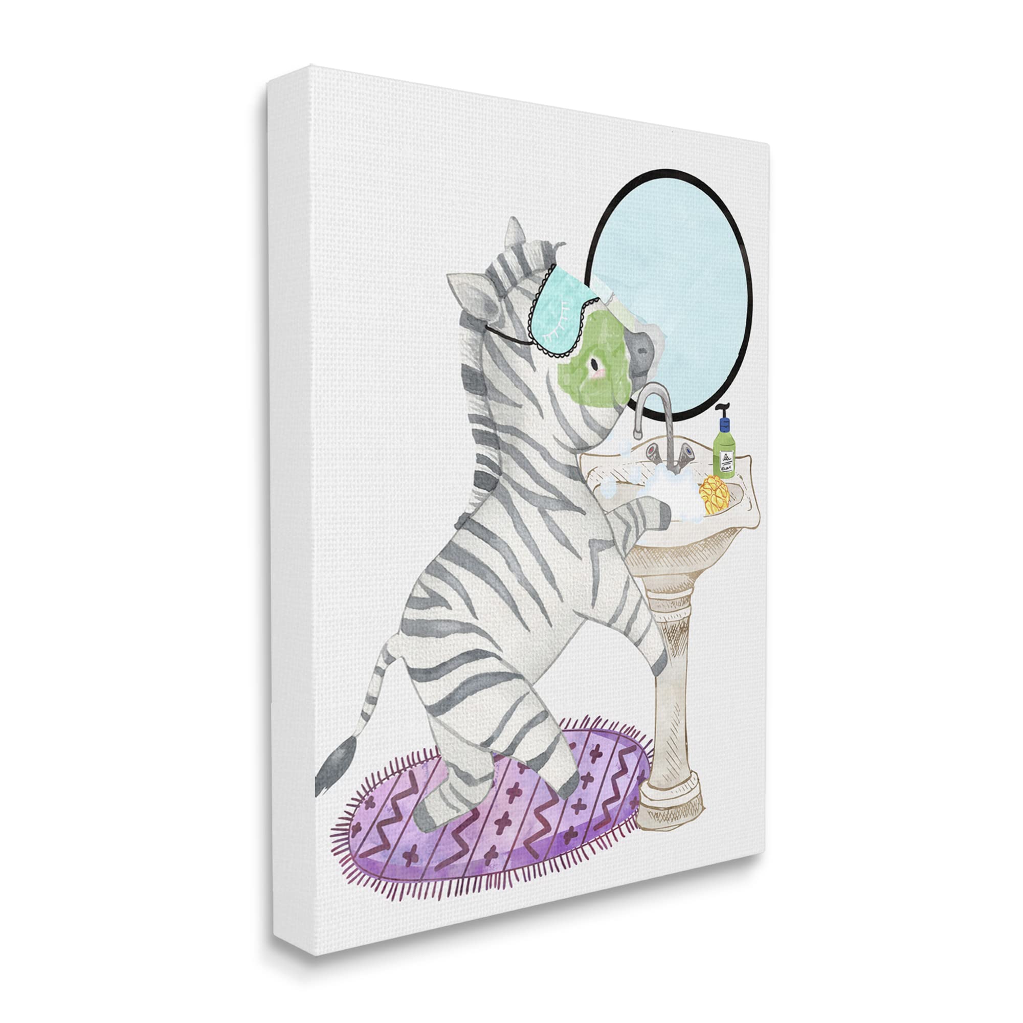 Stupell Industries Kids Bathroom Decor - Zebra Washing Sink Bubble Bath Canvas Wall Art - 36x48 Inches Black - Perfect for Nursery, Kids Room & Bathroom Decor