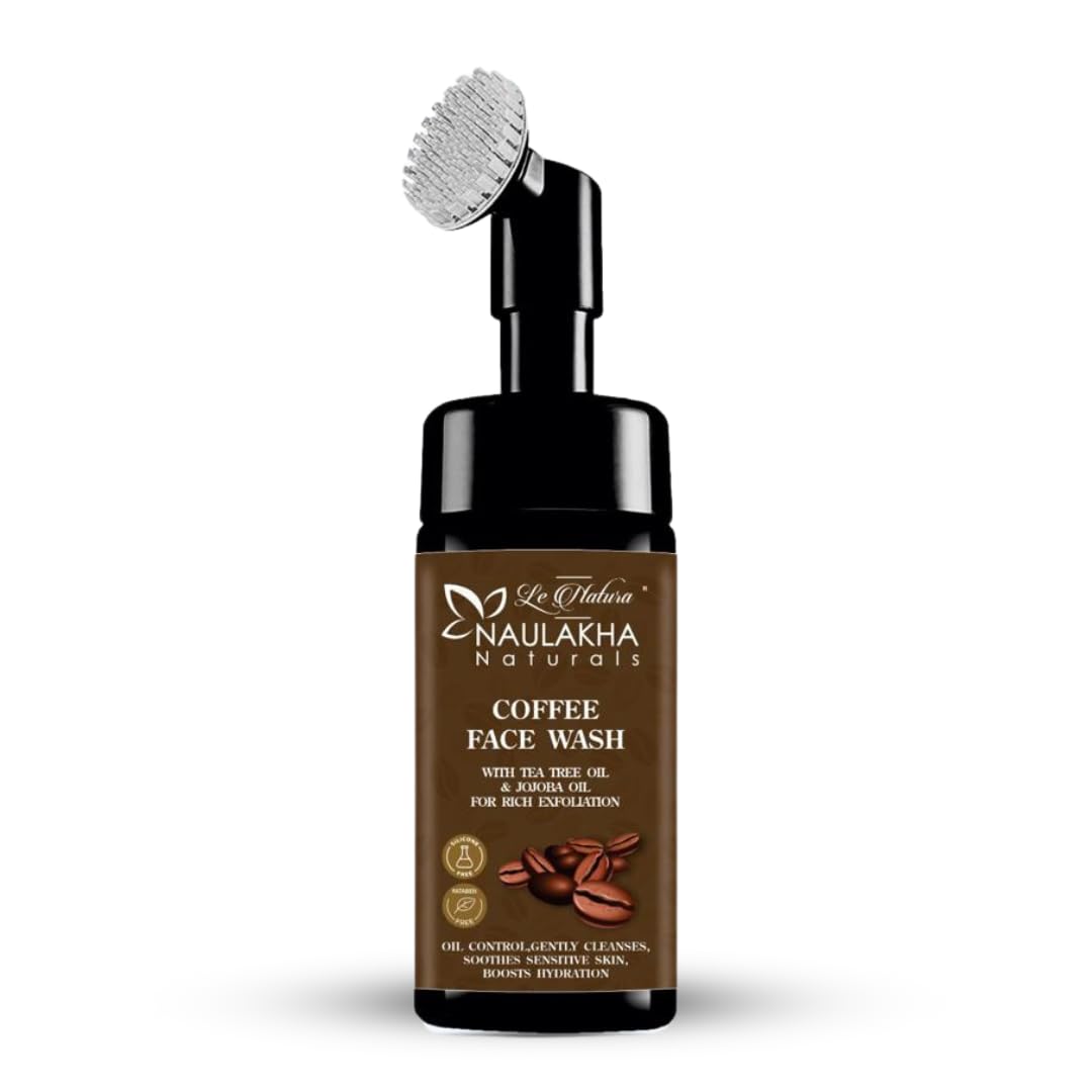 Naulakha Naturals Arabica Coffee Foaming Face Wash with Built-In Brush | Deep Cleansing for All Skin Types | Paraben, Sulfate & Silicone Free | Gentle Exfoliation & Pore Cleansing | Perfect for Morning & Night Skincare Routine