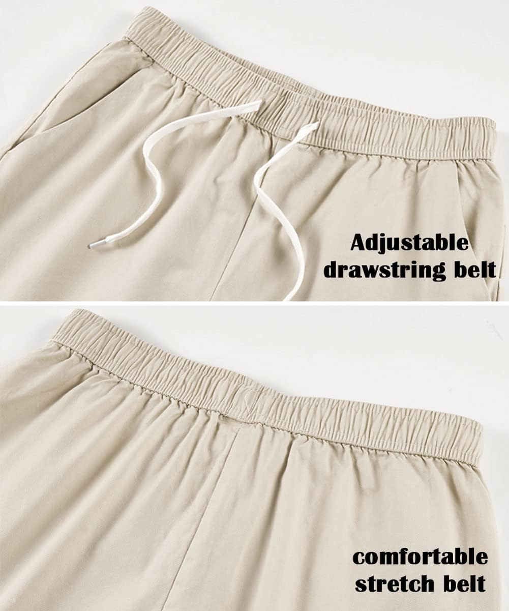 XinYangNi Women's Casual Cotton Cargo Shorts - Lightweight Hiking Shorts with Elastic Waist & Drawstring - Summer Outdoor Shorts with Pockets for Hiking, Travel & Everyday Wear