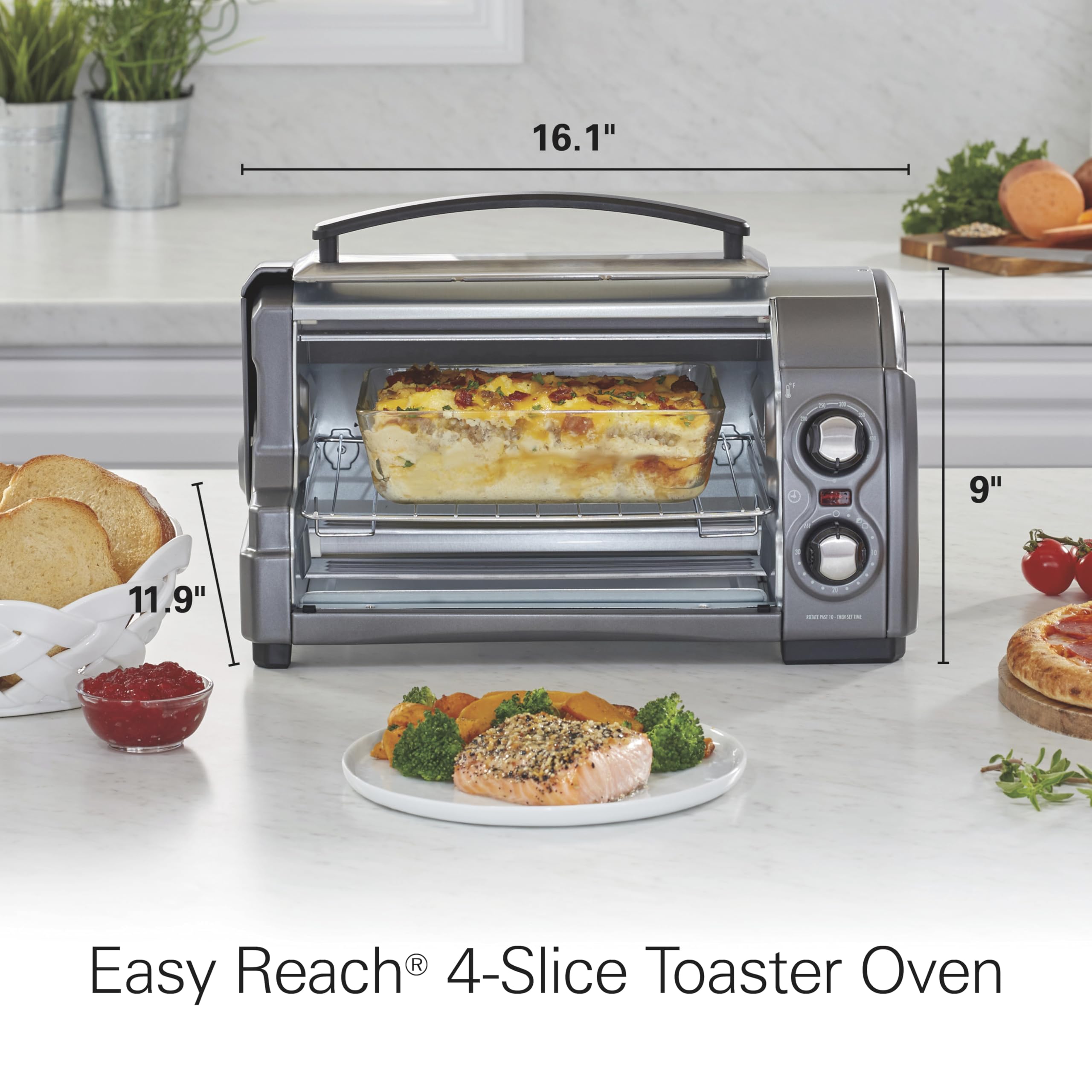Hamilton Beach 4-Slice Toaster Oven with Roll-Top Door - 1200W Countertop Convection Oven for Baking, Broiling & Toasting - Fits 9