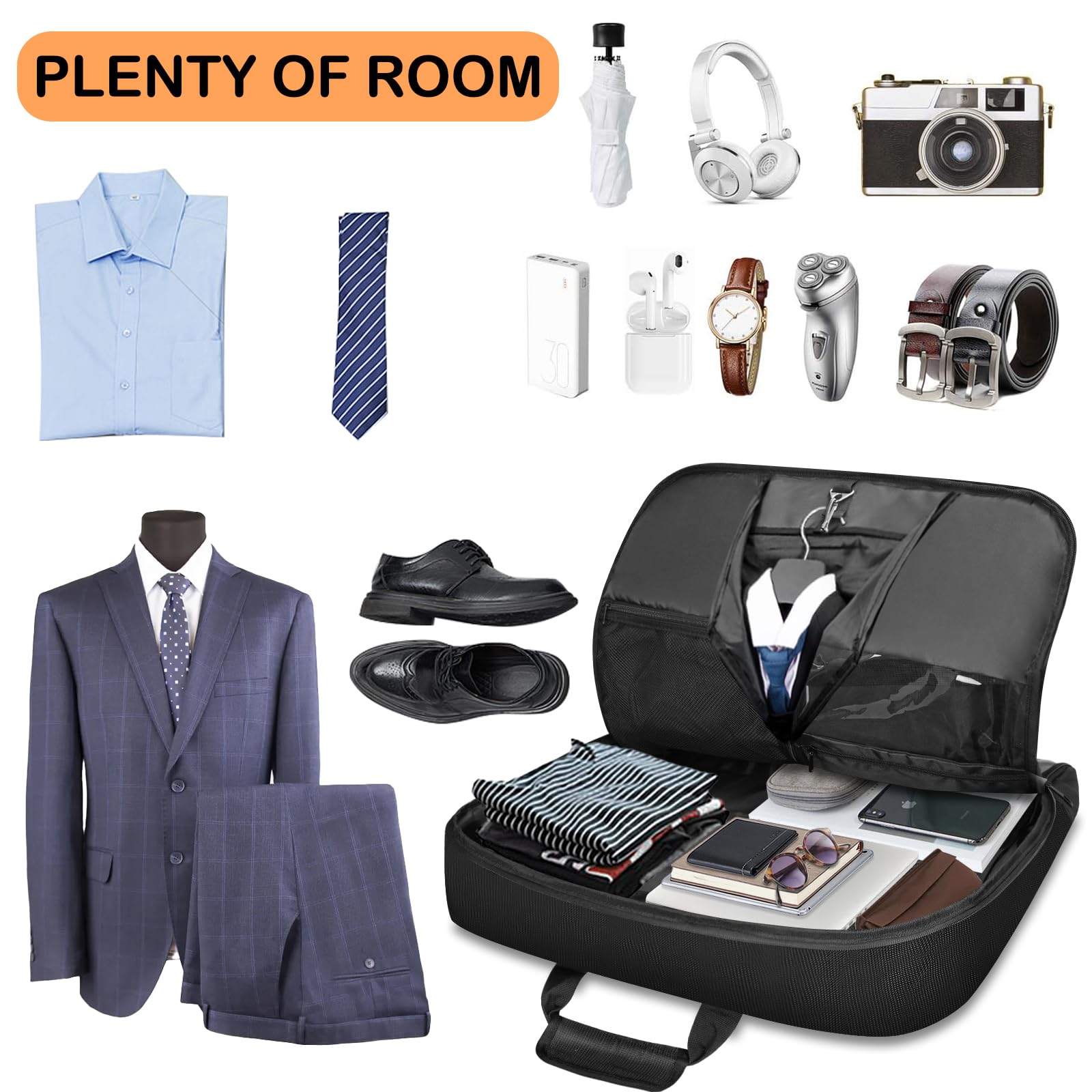 Premium Leather Garment Bag for Travel - Large Waterproof Carry On Suit Bag with Shoulder Strap | Hanging Business Suitcase for Men & Women | Perfect for Business Trips, Weddings & Formal Events