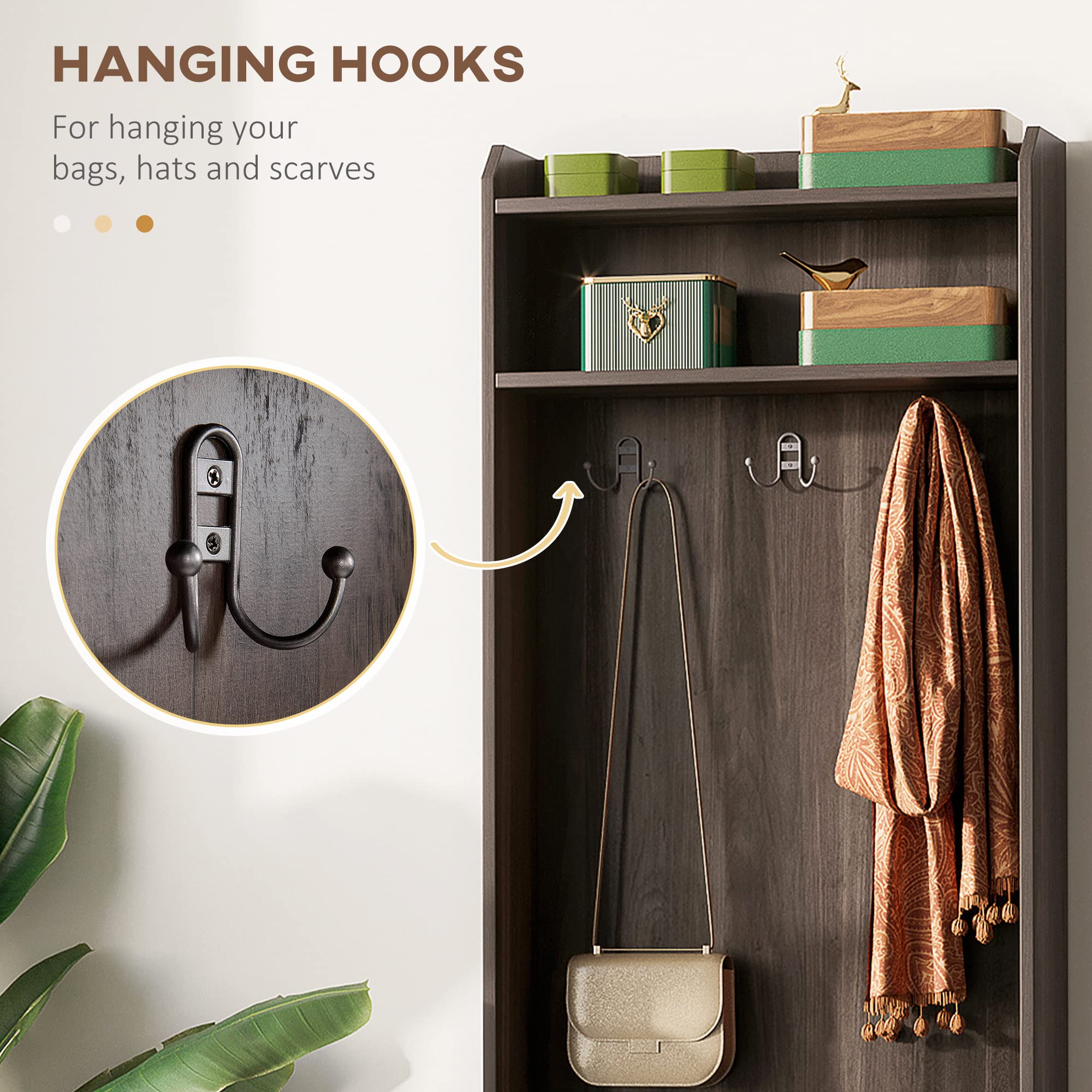 HOMCOM Narrow Hall Tree with Shoe Storage Bench - Rustic Entryway Coat Rack & Storage Shelves for Hallway, Mudroom, Living Room - Brown Wooden Organizer for Coats, Shoes & Home Decor
