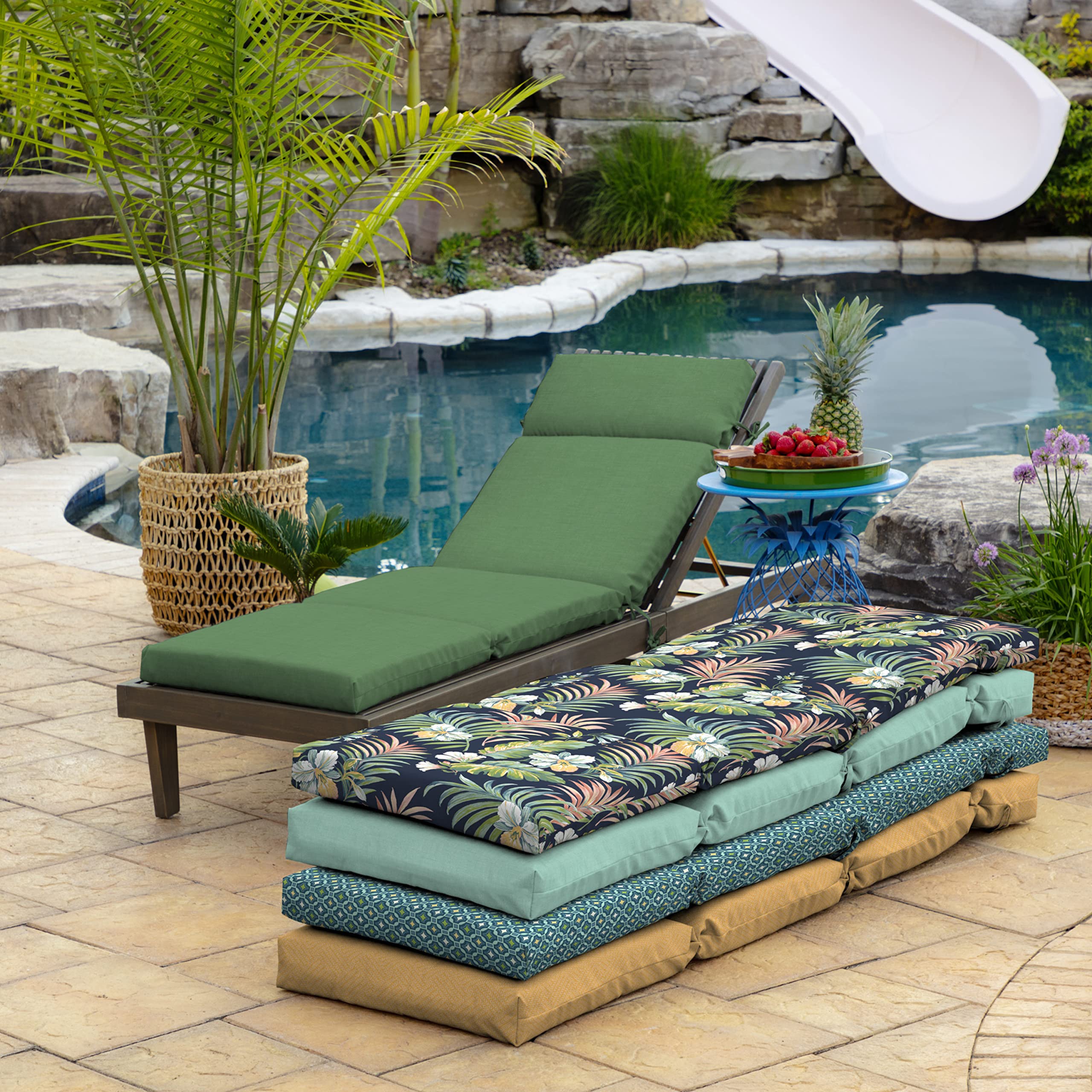 Arden Outdoor Chaise Cushion 21x72 Inches - Waterproof & Fade Resistant Patio Lounge Chair Cushion in Moss Green - Perfect for Poolside, Deck, and Garden Relaxation