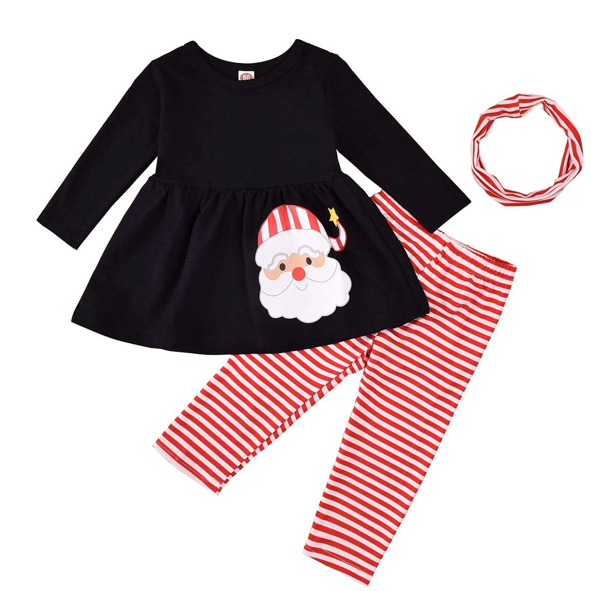 Christmas Outfits for Toddler Girls - Santa Print Shirts, Tunic Dresses, Pants & Leggings Set with Headband | Winter Holiday Party Costume & Family Photo Outfit