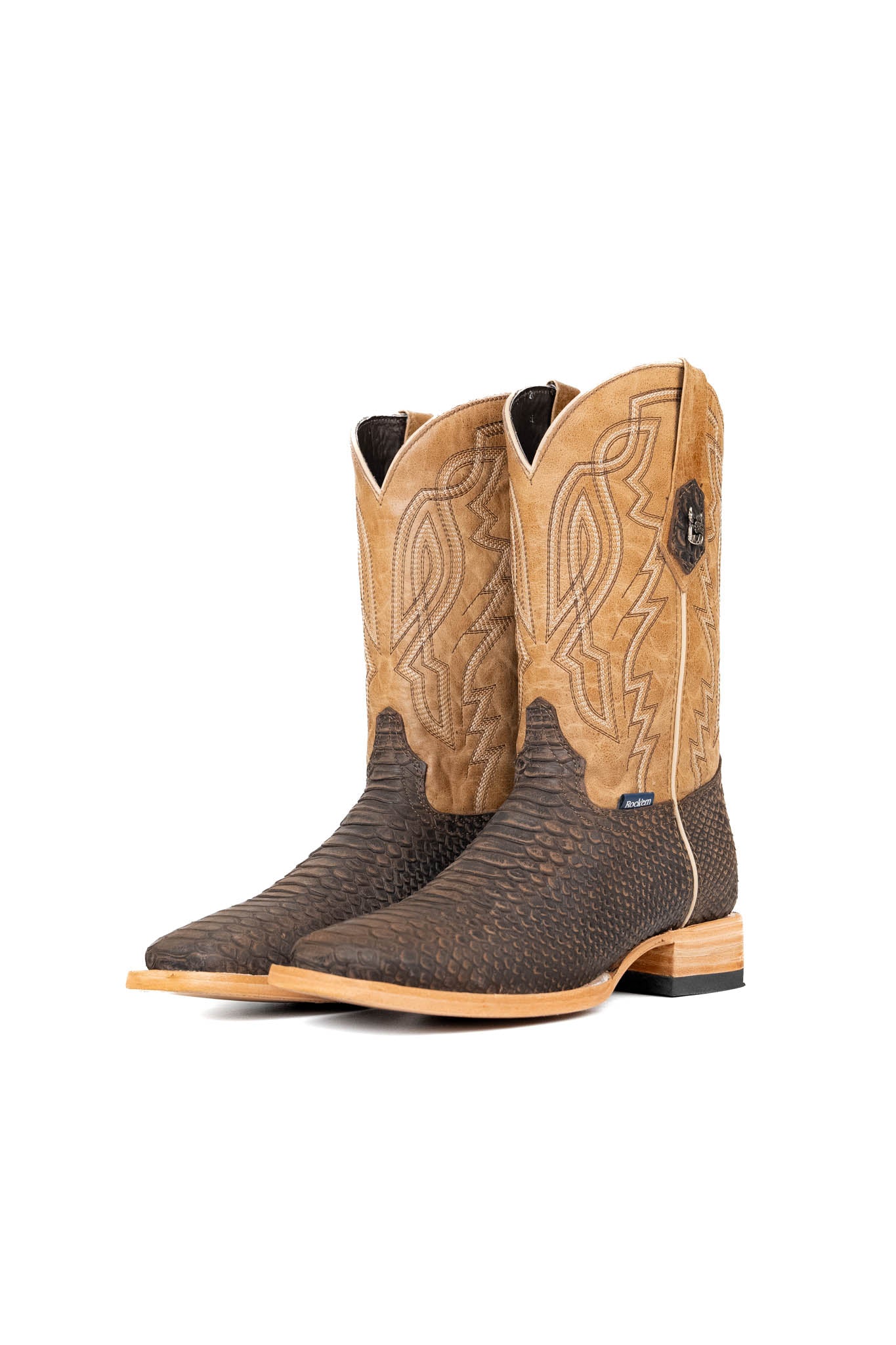 Renegade Python Square Toe Cowboy Boots for Men - Western Style Leather Boots with Exotic Snake Skin Design - Perfect for Rodeo, Country Dancing & Outdoor Adventures