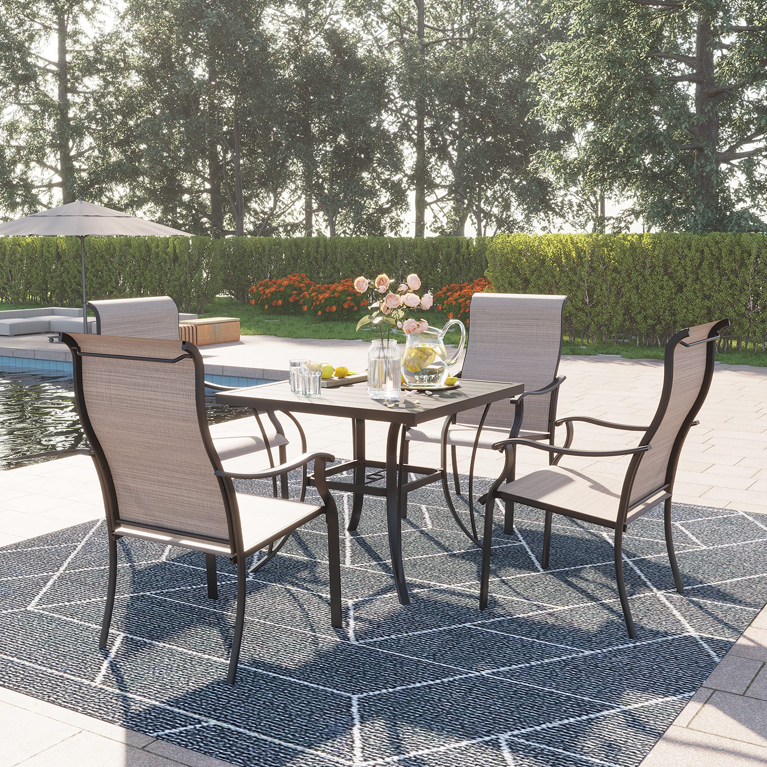 **HAPPATIO 5-Piece Outdoor Patio Dining Set with 4 Textilene Chairs & 1 Square Table – Weather-Resistant, Easy to Clean (Beige Brown) – Perfect for Backyard, Garden, and Poolside Gatherings**