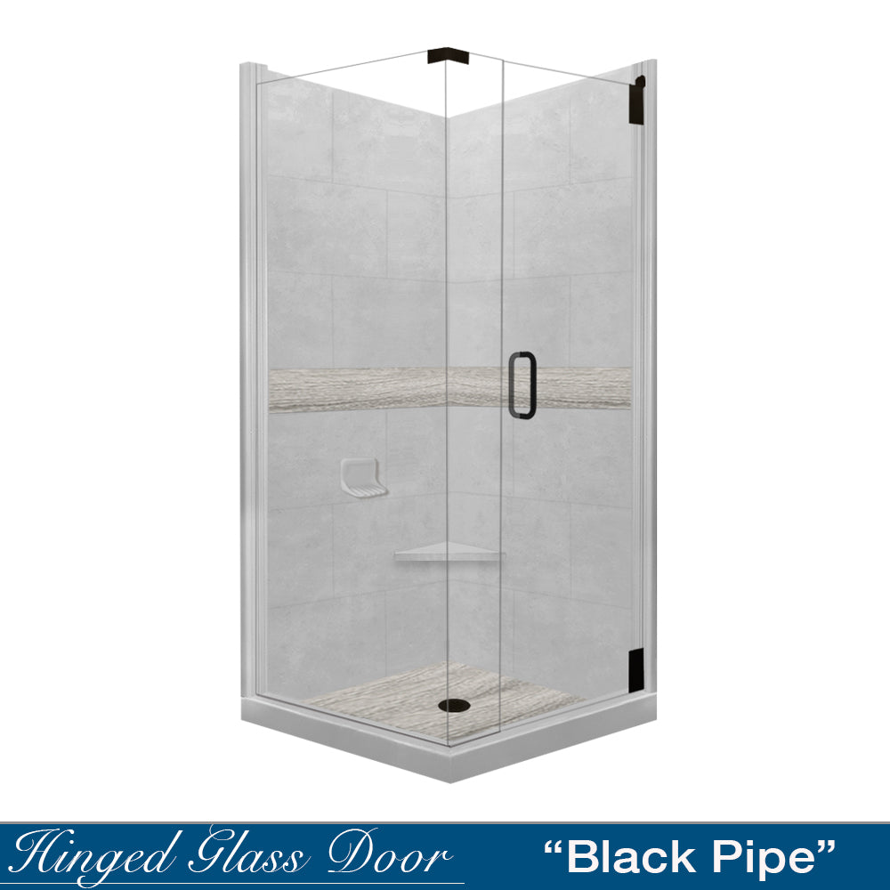 Corner Portland Cement Sistine Stone & Sterling Oak Wood Accent - DIY Shower Remodel Kit for Bathroom Renovation | Waterproof & Durable Shower Wall Panels | Easy Installation for Home Improvement Projects