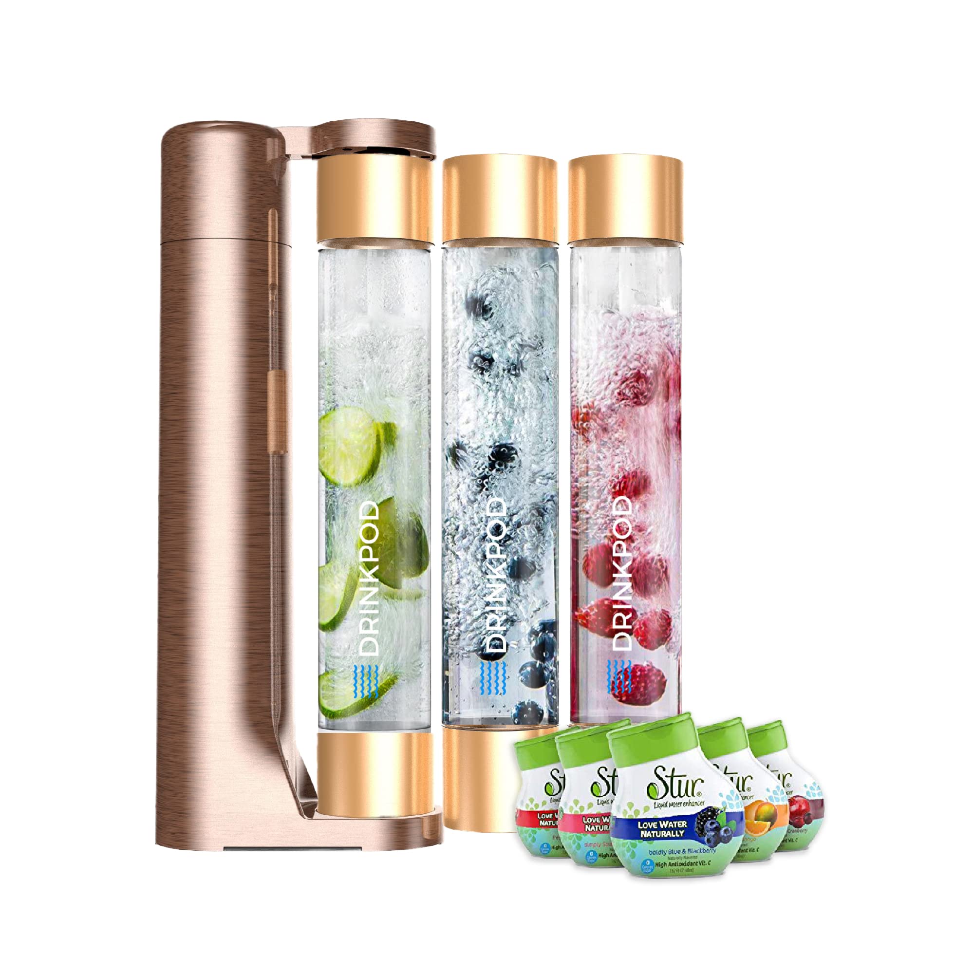 Fizzpod Sparkling Water Maker Machine - Soda Maker with 1L Carbonating Bottle & 3 Extra Bottles, Infused Fruit Flavors, Compatible with 60L CO2 Carbonator - Perfect for Home, Office, Parties & Healthy Hydration