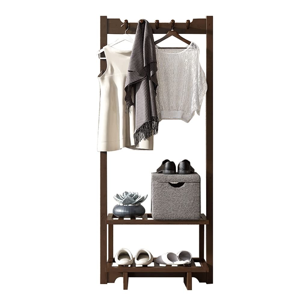 3-in-1 Industrial Entryway Organizer - Sturdy Wooden Coat Rack with Shoe Bench & Storage Shelves (67.5