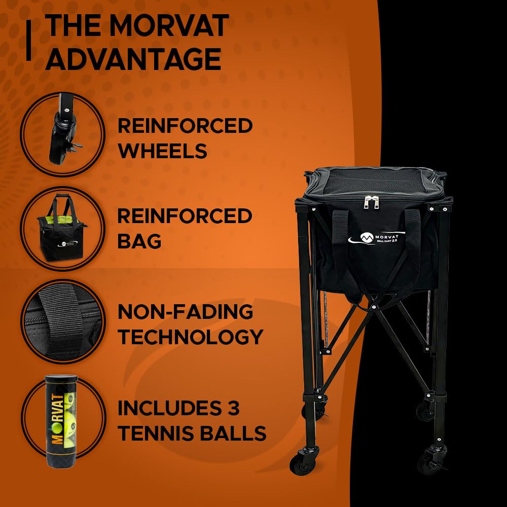 Professional Tennis & Pickleball Ball Hopper - Heavy Duty 165 Ball Capacity Practice Cart with Foldable Design | Portable Sports Training Equipment with Zippered Pocket & Racket Holder | Includes Carry Bag + 3 Tennis Balls for Court Practice & Backyard Drills