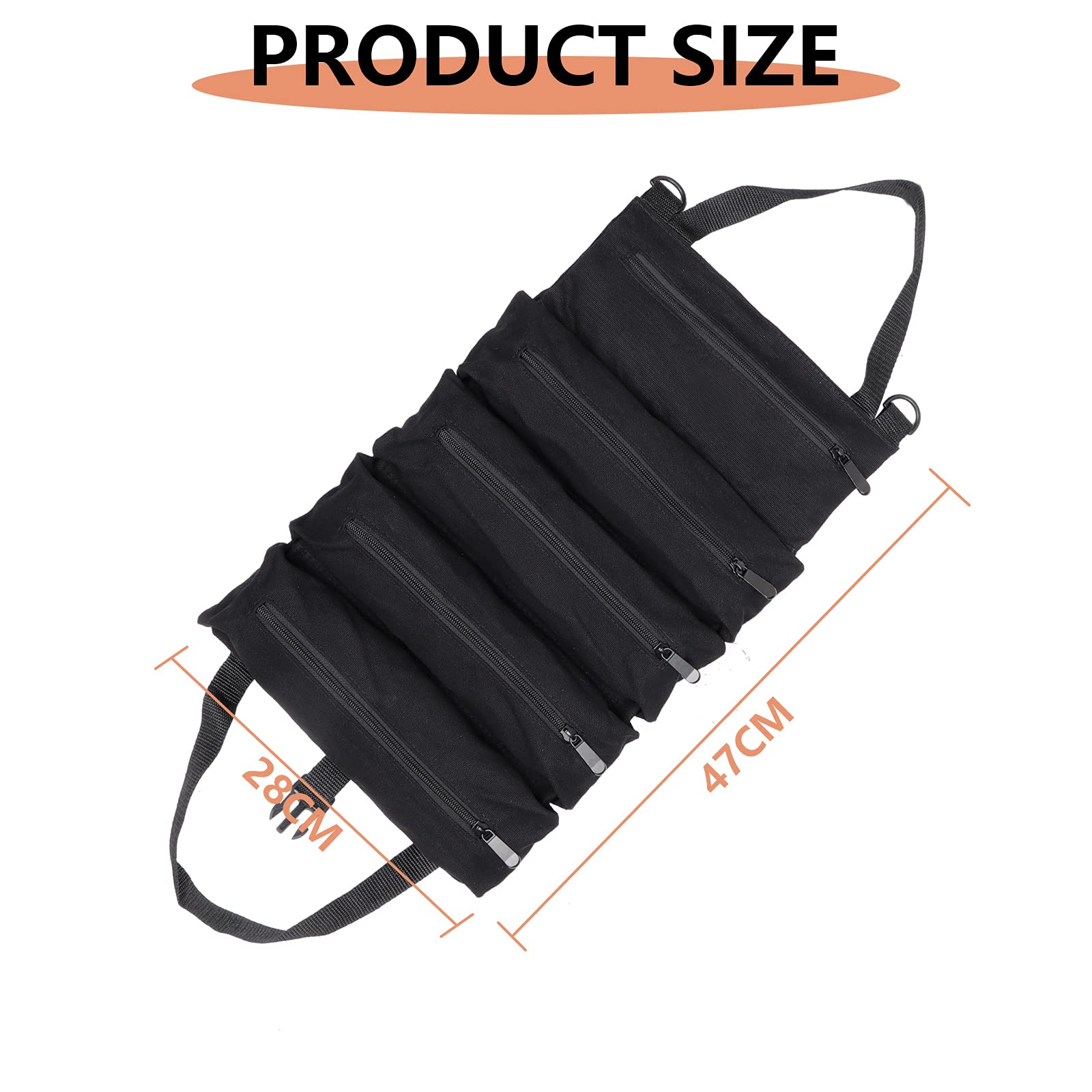 Super Roll Tool Organizer - Multi-Purpose Canvas Tool Bag, Wrench Roll & Car First Aid Kit Wrap | Durable Storage Case for Mechanics, Camping Gear & DIY Projects | Hanging Zipper Tote for Easy Access & Organization