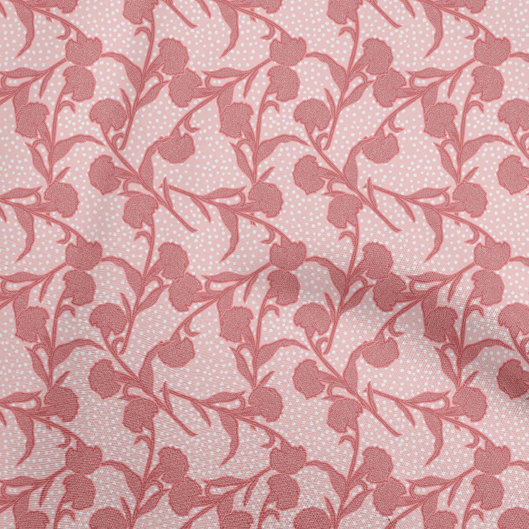 oneOone Cotton Flex Medium Pink Floral Botanical Print Fabric by The Yard - 40 Inch Wide Soft Dress Material for DIY Clothing, Home Decor & Craft Projects