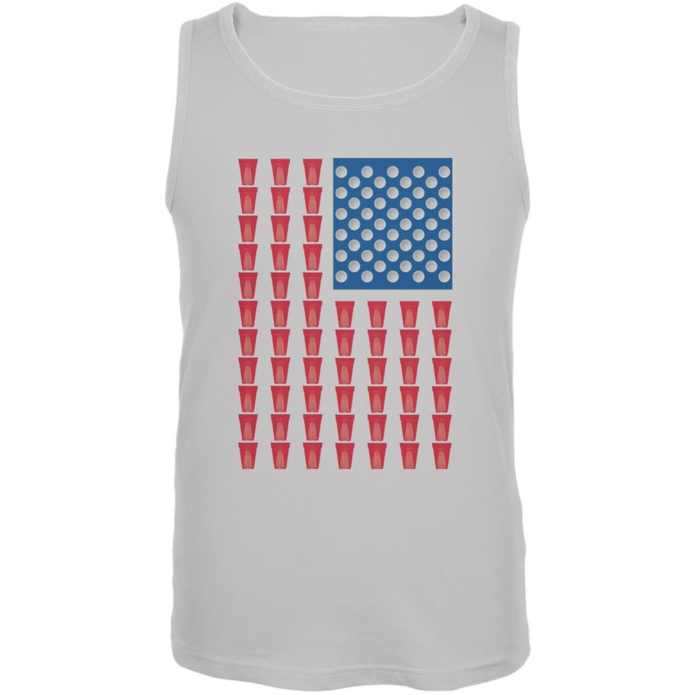 St. Patrick's Day American Flag Print Solo Cup White Adult Tank Top - Large Size for Parties, Festivals & Patriotic Events