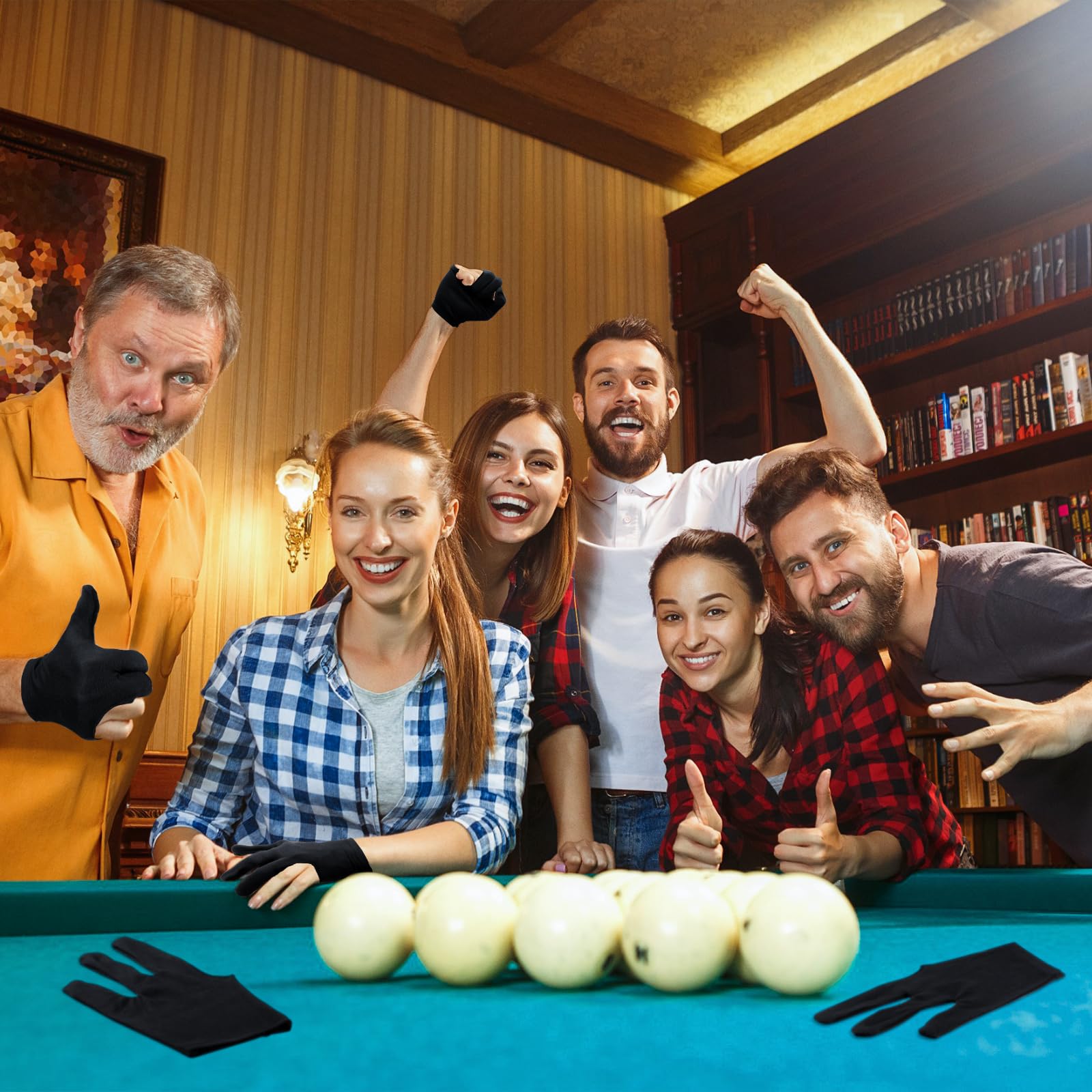 Jenaai 50 Pcs Black Breathable Elastic Pool Gloves - Nylon 3-Finger Billiard Gloves for Left & Right Hand - Sports Accessories for Men & Women - Perfect for Professional Tournaments & Casual Play