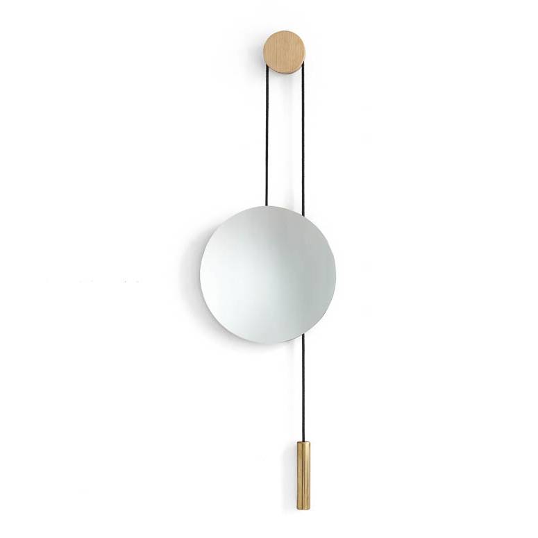 NEW WORKS Rise & Shine Wall Mirror - Natural Wood & Brass Frame - Modern Bathroom, Bedroom & Entryway Decor