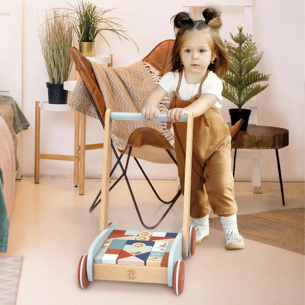 Speedy Monkey Wooden Block Walker - Fun & Educational Toddler Push Toy for Early Walking Development - Perfect for Indoor & Outdoor Playtime