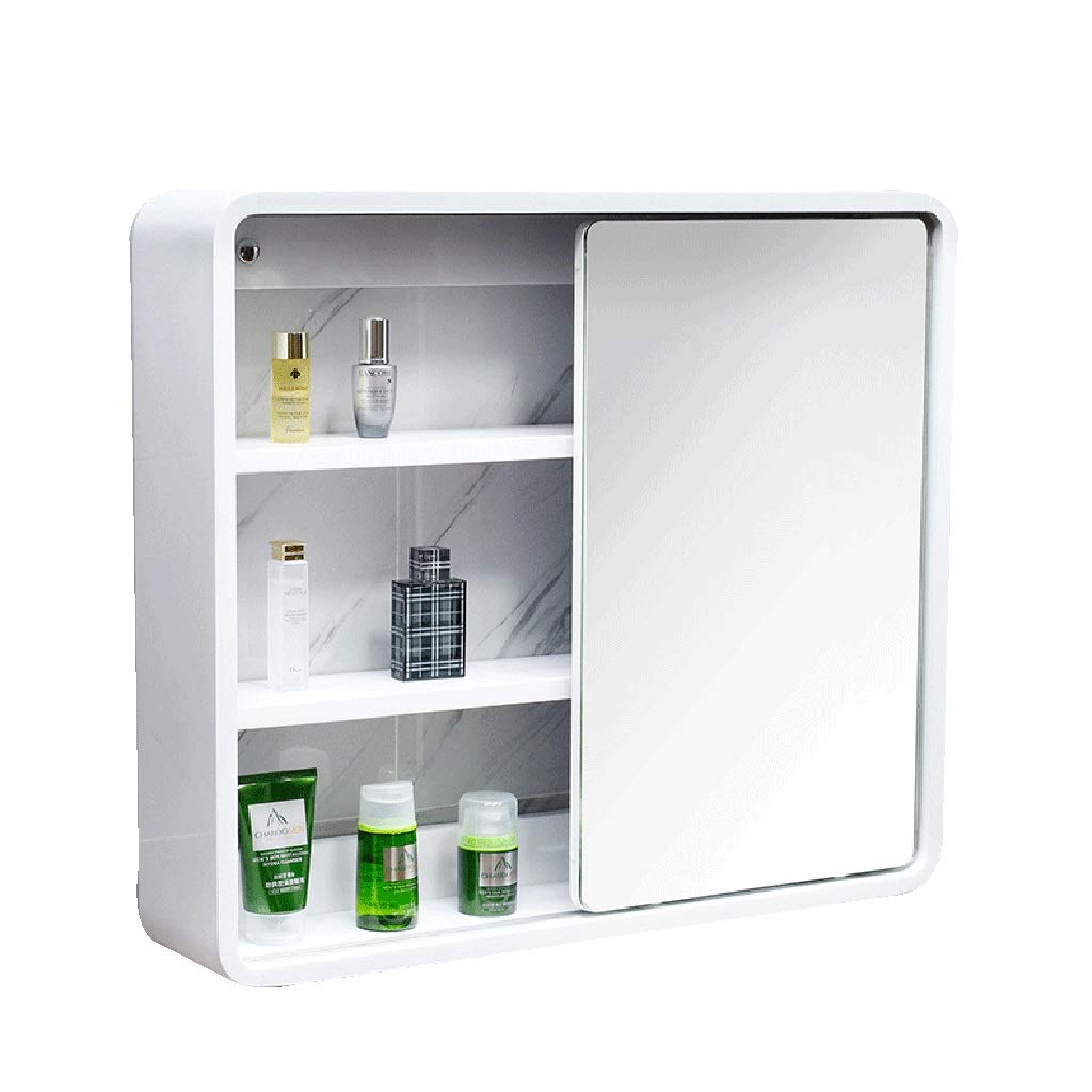 Solid Wood Medicine Cabinet with Mirror - Oak Wall-Mounted Bathroom Storage Cabinet with Shelf, White Finish (60x60cm) - Perfect for Bathroom Organization & Small Space Storage Solutions