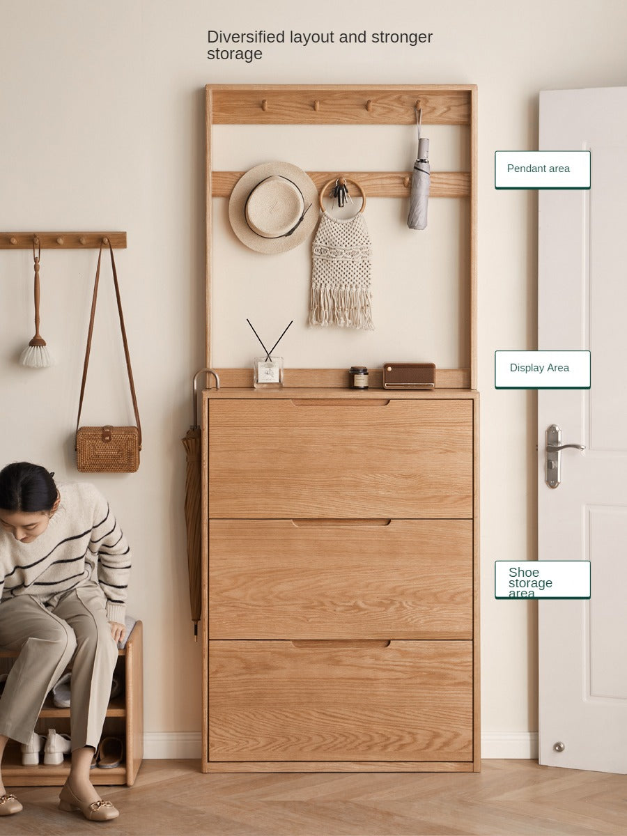 Solid Wood Shoe Cabinet - Thin Oak & Poplar Entryway Storage Organizer for Home, Porch, and Doorway | Perfect for Small Spaces & Clutter-Free Entry