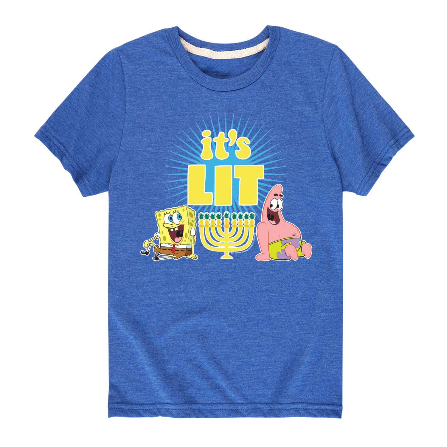 HYBRID APPAREL Spongebob Squarepants It's Lit Hanukkah Graphic T-Shirt for Toddler & Youth - Fun Holiday Short Sleeve Tee for Hanukkah Celebrations & Casual Wear