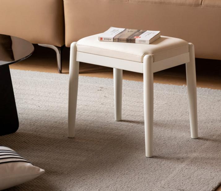 Modern White Birch Solid Wood Makeup Stool - Elegant Vanity Seat for Dressing Table, Bedroom & Bathroom - Perfect for Makeup, Hair Styling & Relaxing