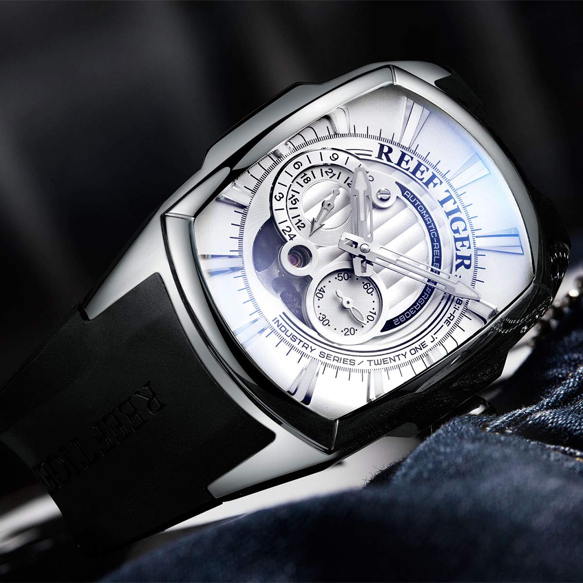 REEF TIGER Luminous Stainless Steel Men's Automatic Sports Watch - Japan Movement, Analog Display, Durable Rubber Strap (Model RGA3069S) - Perfect for Diving, Outdoor Adventures & Everyday Wear