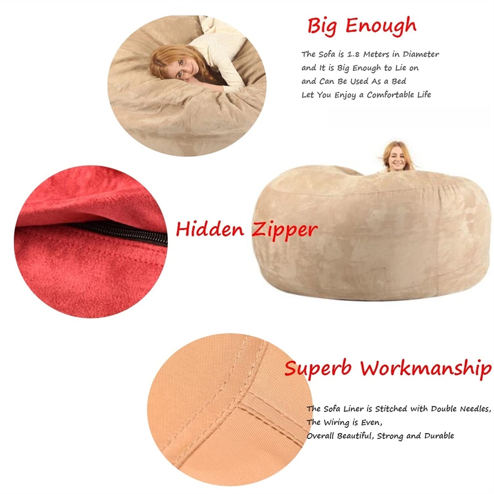 Luxury Giant 8ft Bean Bag Chair Cover (No Filler Included) - Soft Yellow Fabric for Organizing Plush Toys & Memory Foam - Perfect for Kids' Rooms, Game Rooms & Cozy Home Decor