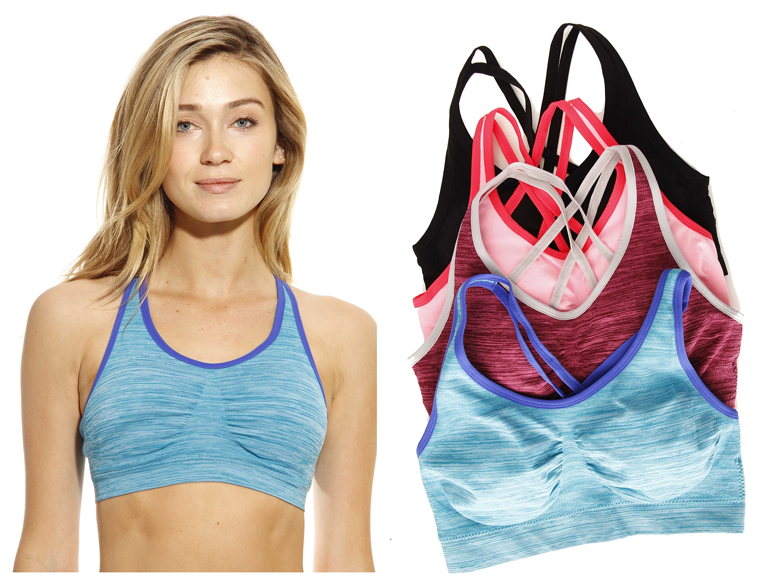 Seamless Marled Sports Bra 4-Pack - Comfortable Workout Bras for Yoga, Running & Gym - Breathable & Supportive Activewear for Women