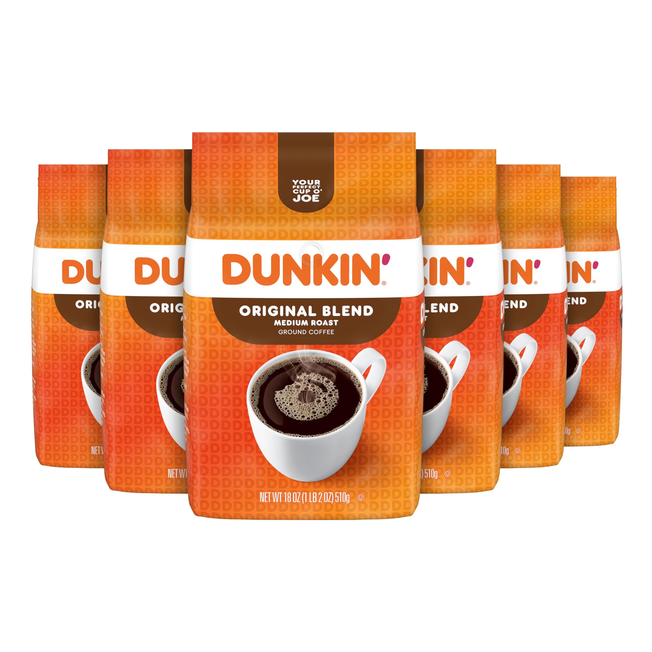 Premium Dunkin' Original Blend Medium Roast Ground Coffee - 18 Oz (Pack of 6) - Rich & Smooth Flavor for Home Brewing, Office Use & Gifts
