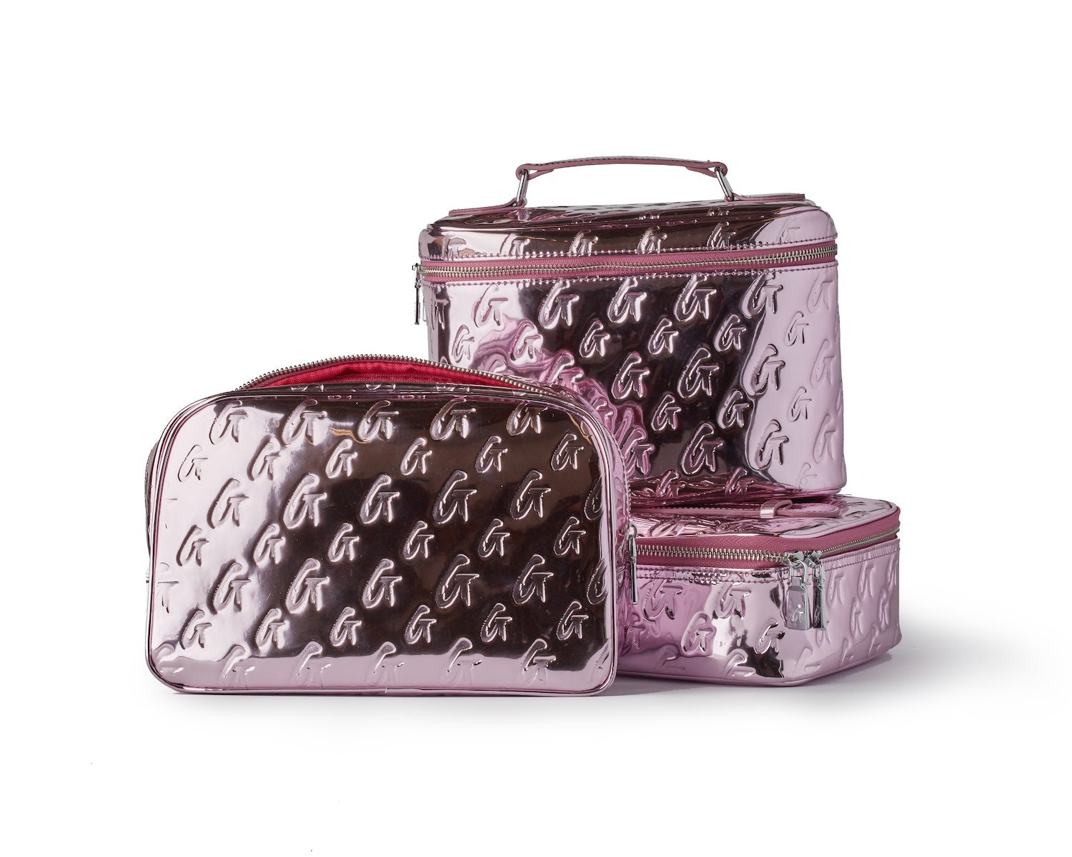 Small Metallic Monogram Toiletry Bag for Travel - Waterproof Cosmetic Makeup Pouch - Metallic Pink (Perfect for Gym, Vacation & Daily Essentials)