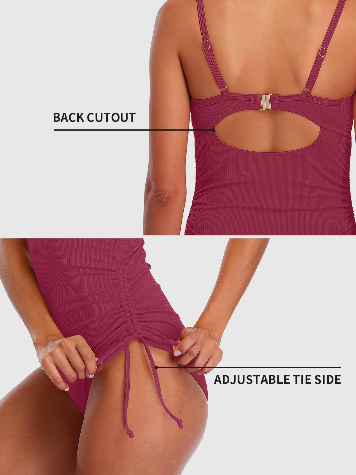 2025 Women's Ribbed One Piece Swimsuit - Tummy Control Tie Side High Cut Bathing Suit with Ruched Design | Perfect for Beach Vacations, Pool Parties & Summer Getaways