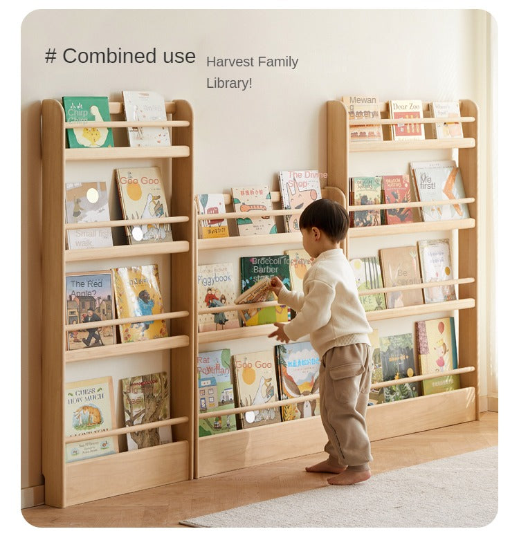Popar Solid Wood Wall Mounted Bookshelf - Kids Book Storage Organizer for Nursery, Playroom & Classroom - Perfect for Children's Books, Toys & Decor