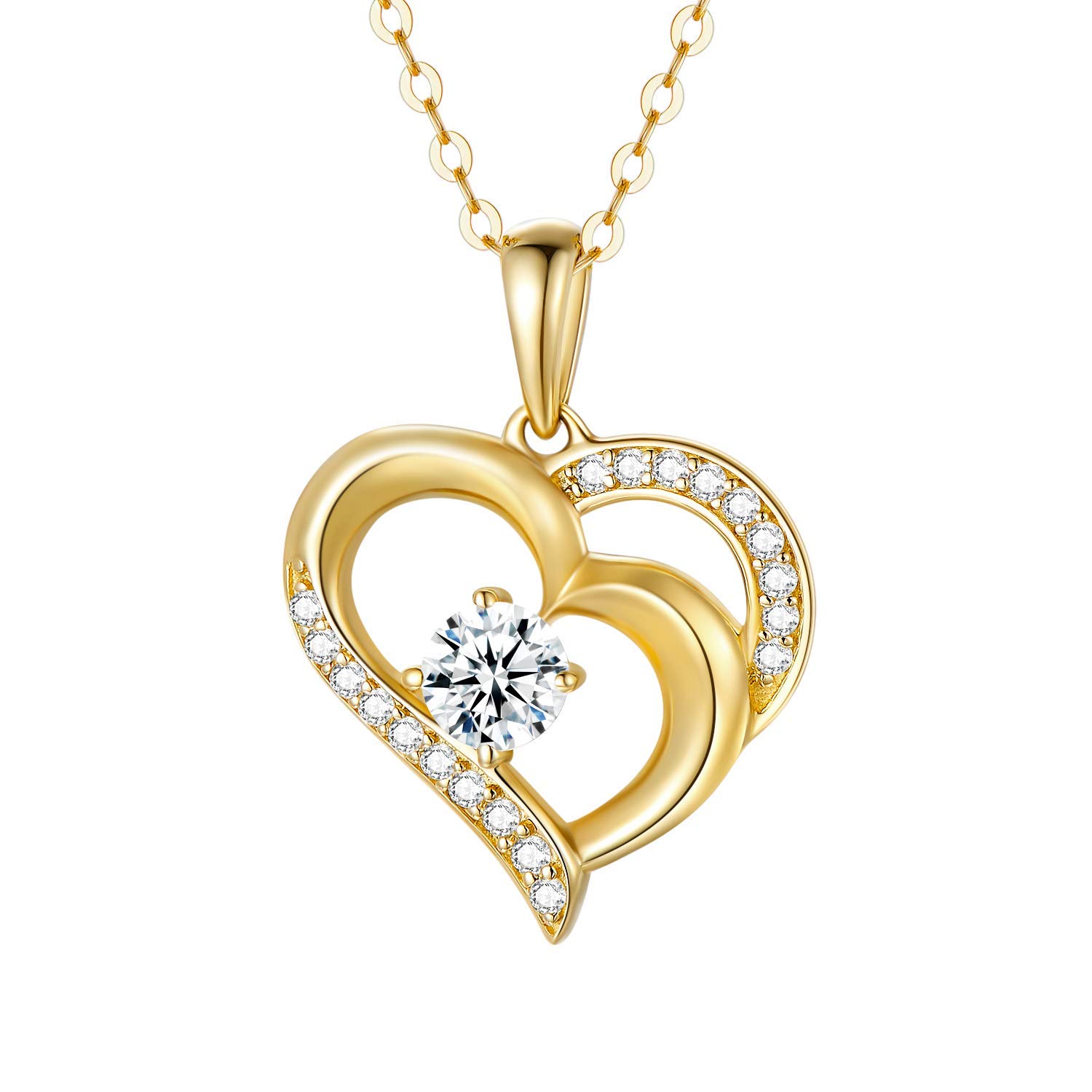 14K Solid Gold Heart Necklace for Women - Real Gold Double Love Hearts Pendant with 16-18 Inch Chain | Elegant Jewelry Gift for Mom, Wife, Girlfriend | Perfect for Anniversaries, Valentine's Day & Special Occasions