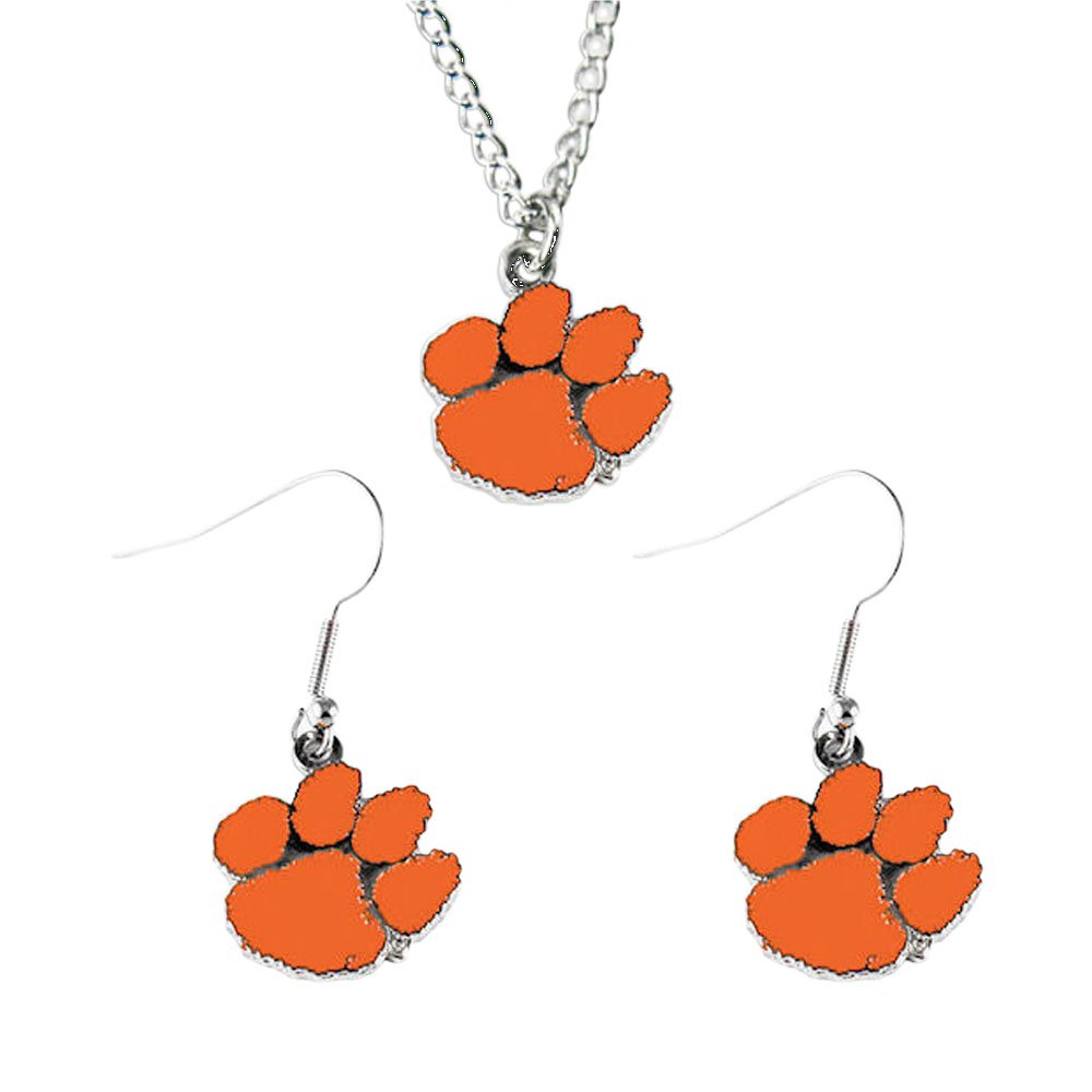 Clemson Tigers Jewelry Set - Necklace & Dangle Earrings for Women | Perfect for Game Day, College Graduation & Tiger Fans Gifts