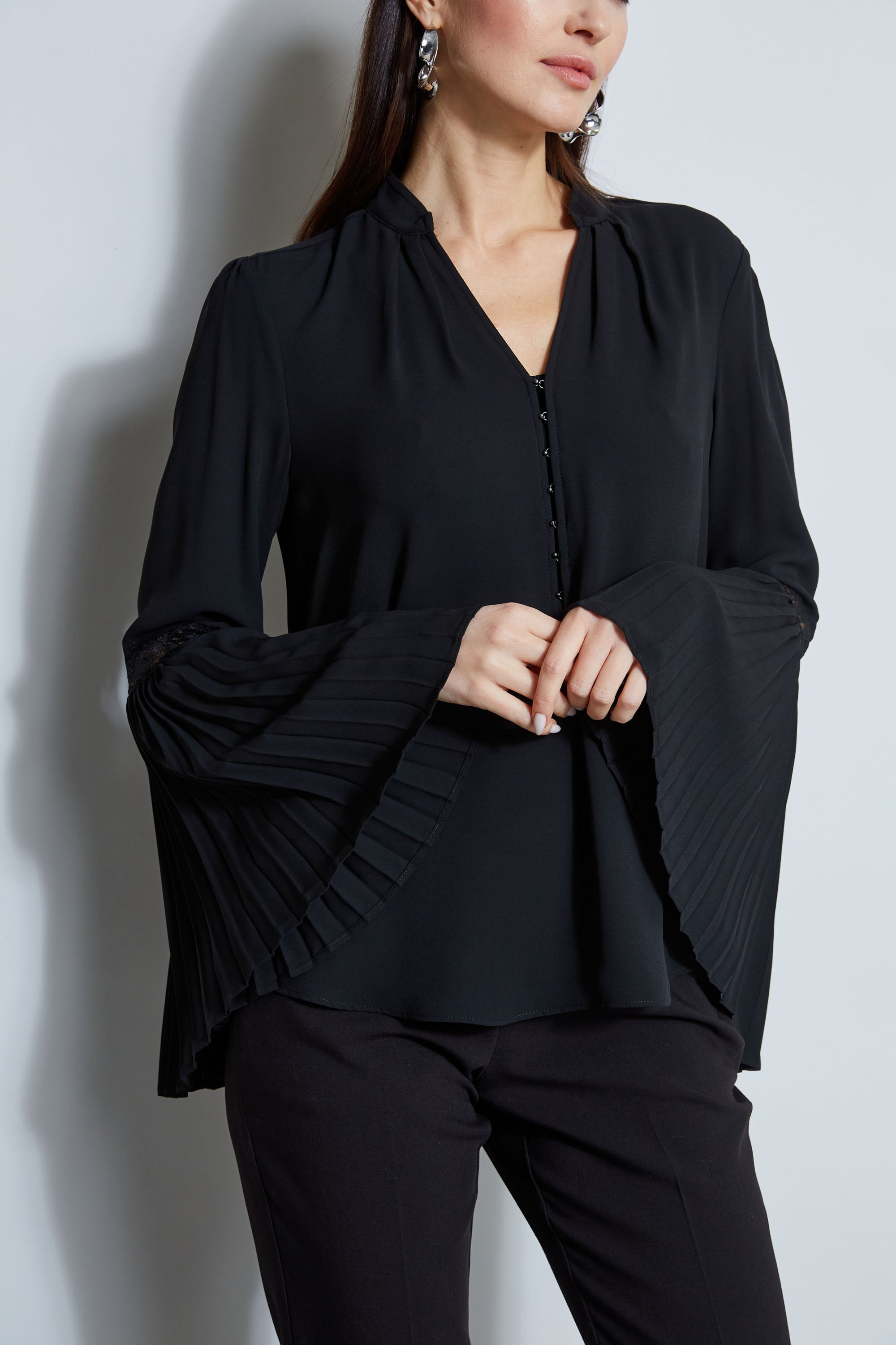 Tahari Pleated Lace Sleeve Blouse for Women | Elegant Office & Party Wear | Formal & Casual Fashion Top