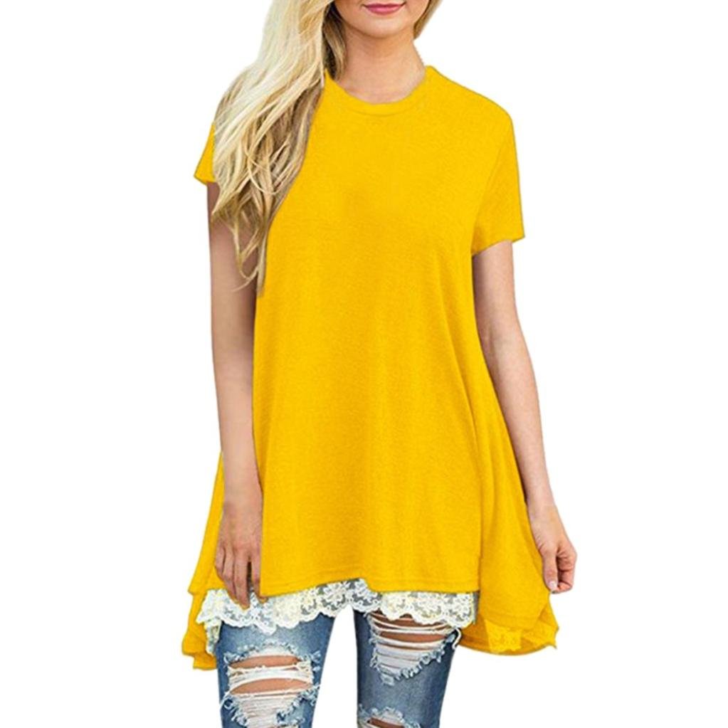 Women's Short Sleeve O-Neck A-Line Lace Stitching Loose Blouse Tops - Summer Casual T-Shirt Clearance Sale | Perfect for Beach Outings, Date Nights & Office Wear