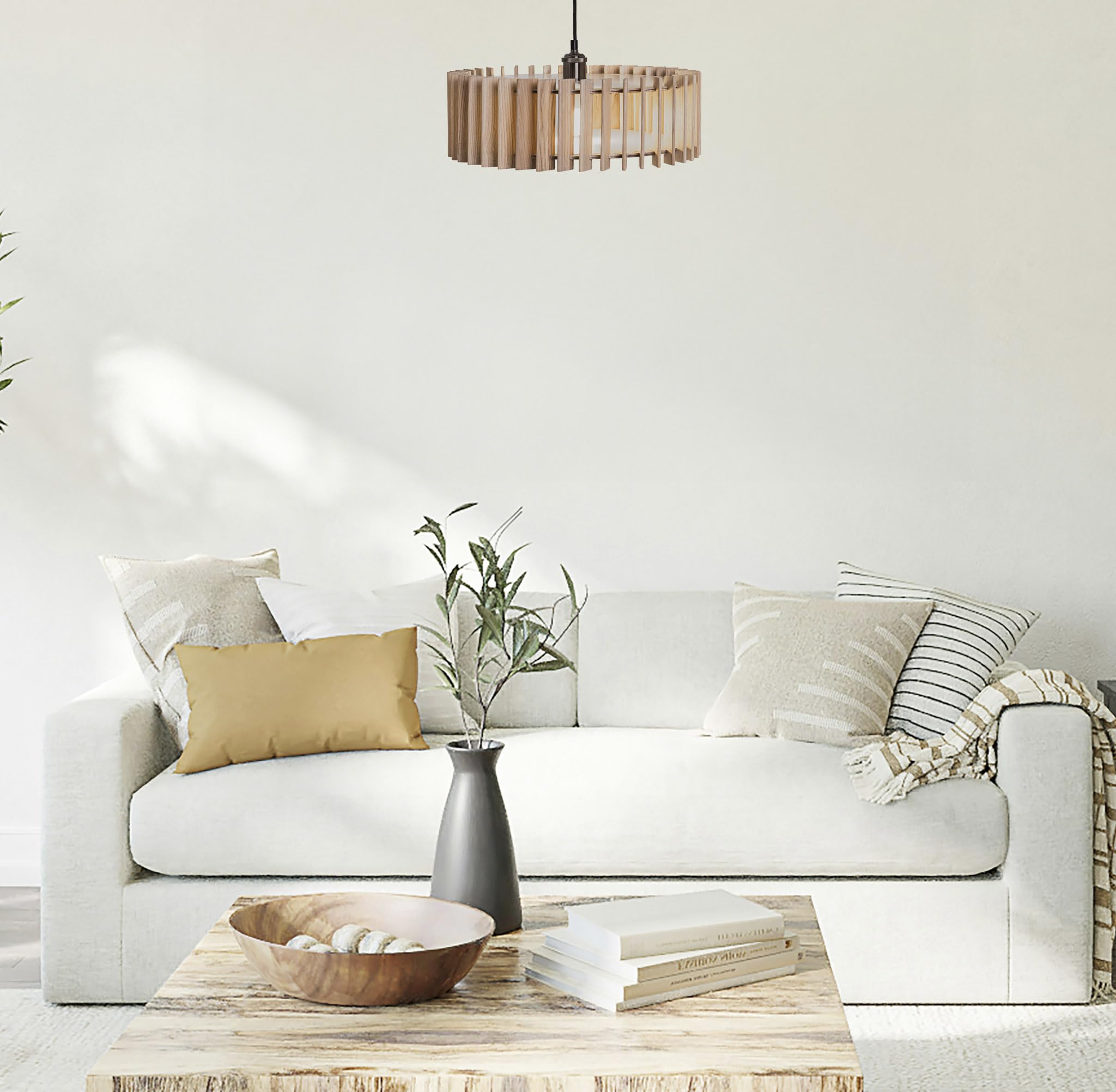Handcrafted Wood Chandelier - Modern Wooden Pendant Light Fixture for Kitchen & Dining Room | Mid Century Inspired Ceiling Lighting for Home Decor