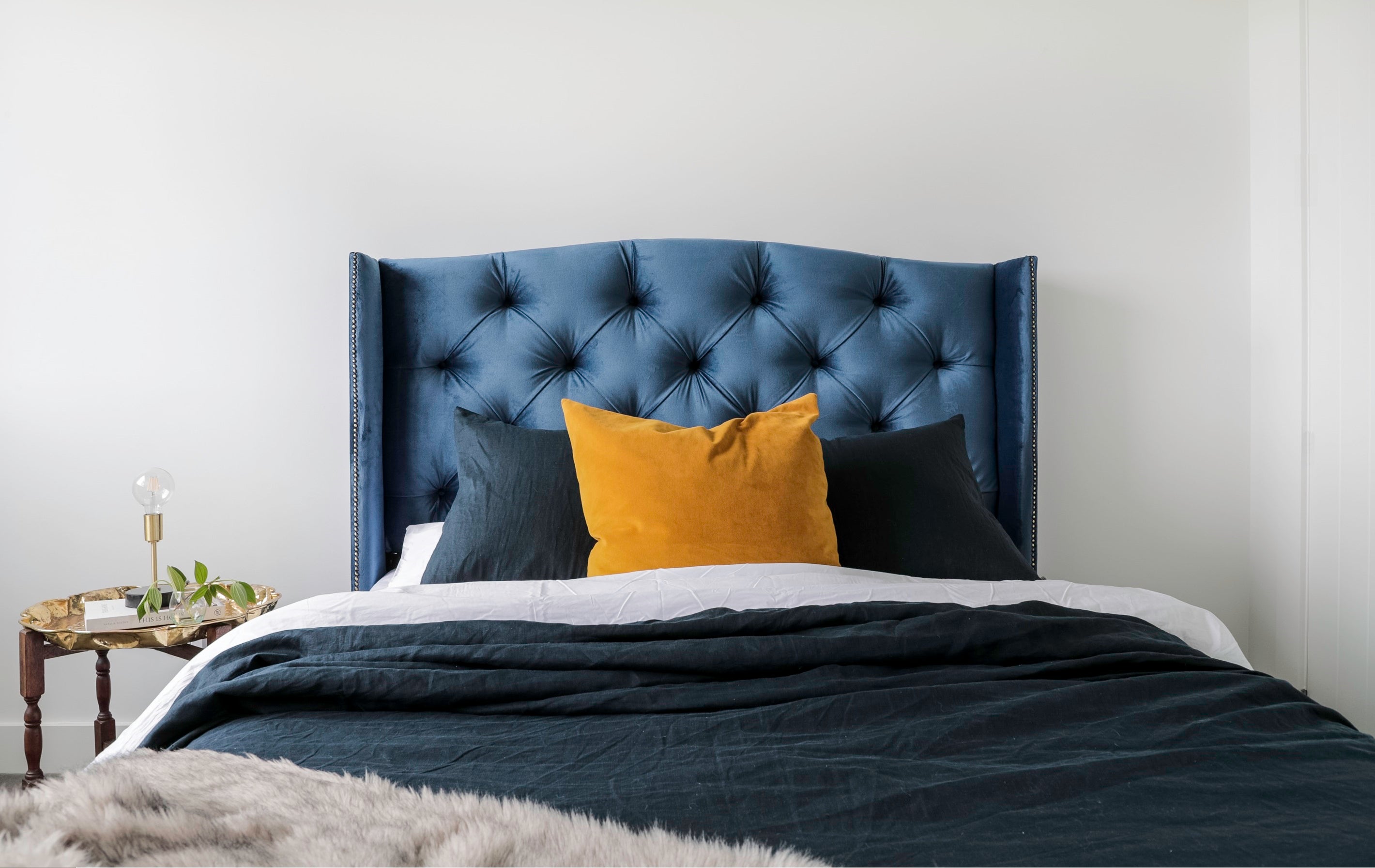 Bellevue Upholstered Headboard - Queen Size Bed Frame Headboard with Nailhead Trim, Modern Tufted Design for Bedroom Decor (Grey) | Perfect for Master Bedroom, Guest Room & Apartment Decor