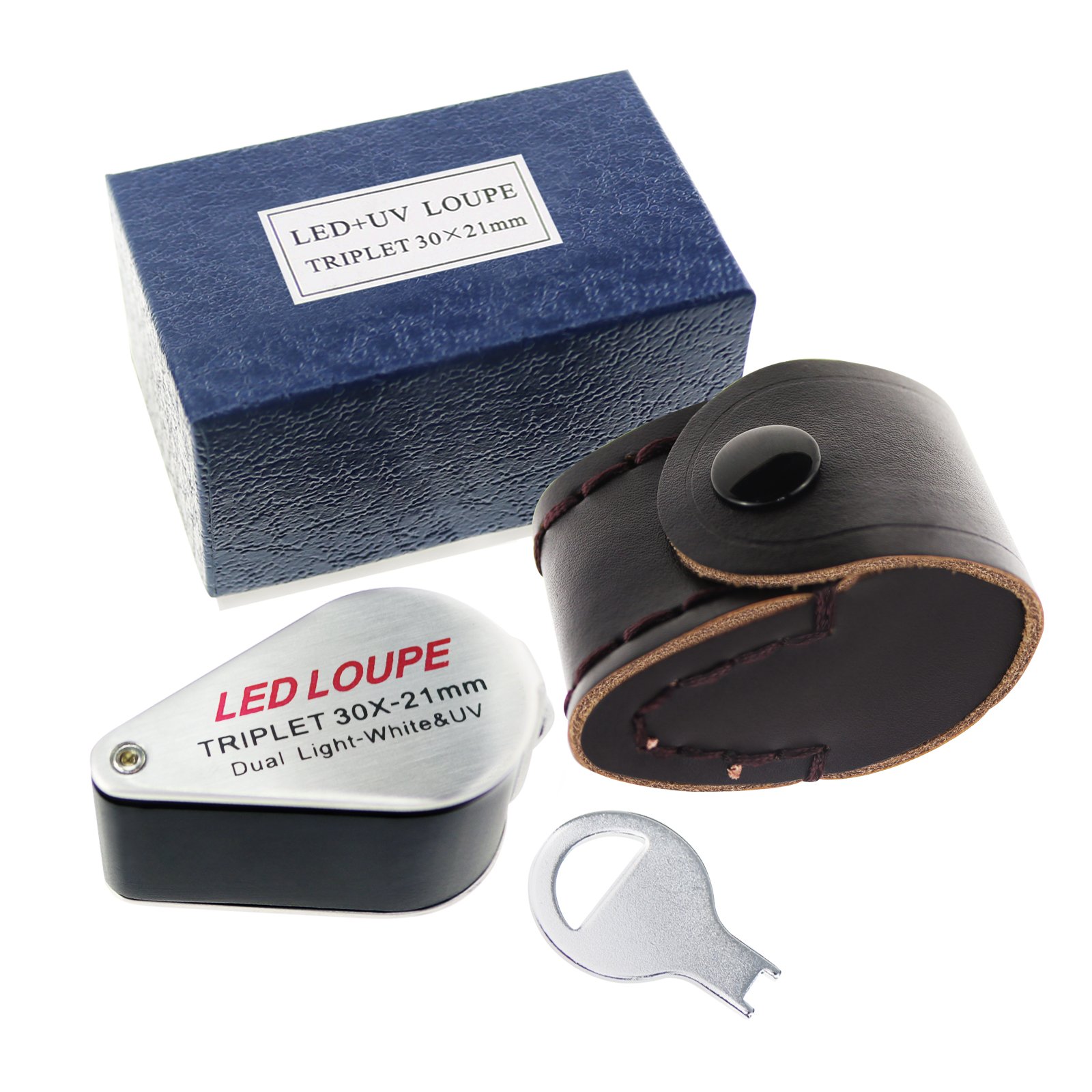 30x Magnifying Glass with LED Light - Foldable Jewelers Loupe for Jewelry, Coins, Stamps, Watches & Antiques - UV & LED Illuminated Pocket Magnifier (21mm Lens) - Perfect for Hobbyists, Gemologists & Collectors - Use for Inspection, Repair & Detailed Close-Up Work