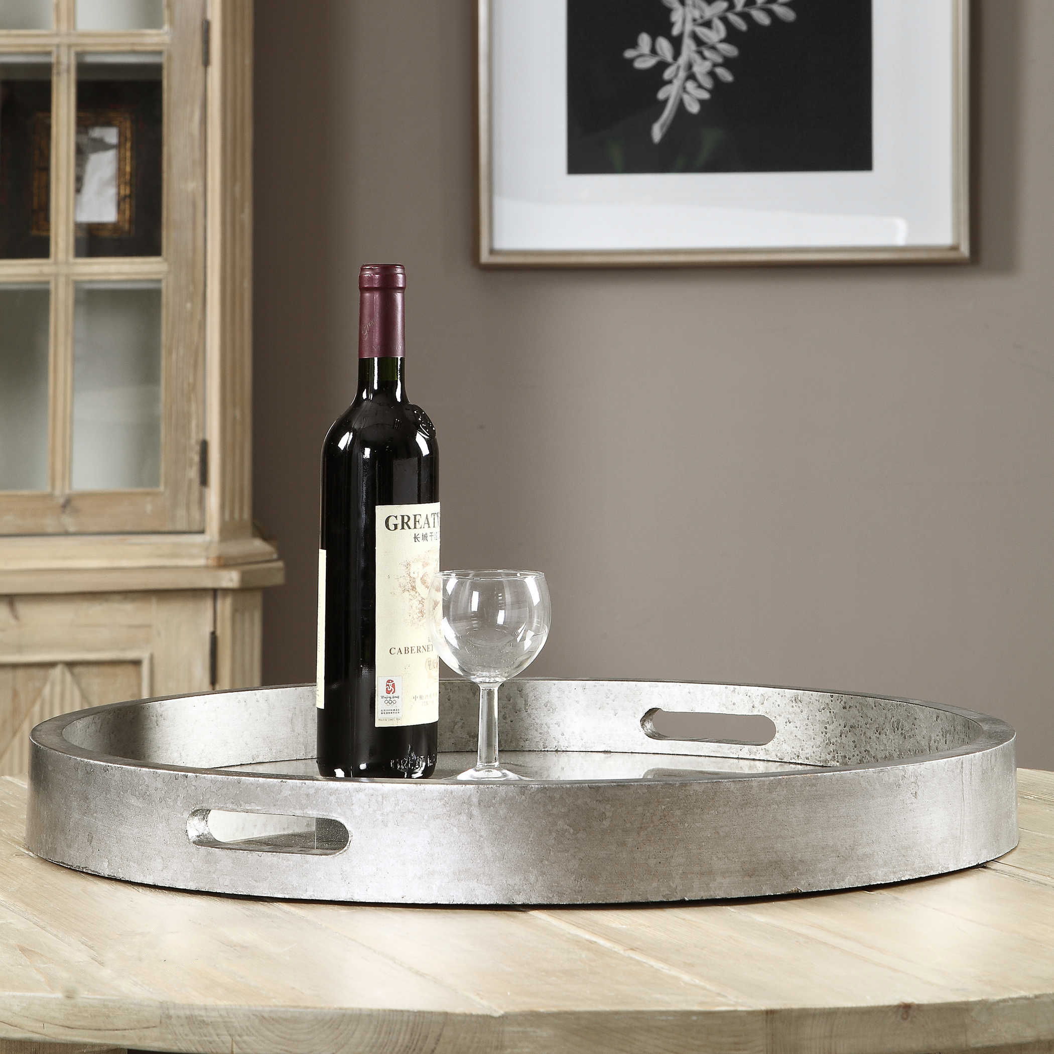 Bechet Round Tray Silver - Elegant Serving Tray for Dining, Coffee Table Decor, and Home Organization | Perfect for Parties, Weddings, and Gift Giving