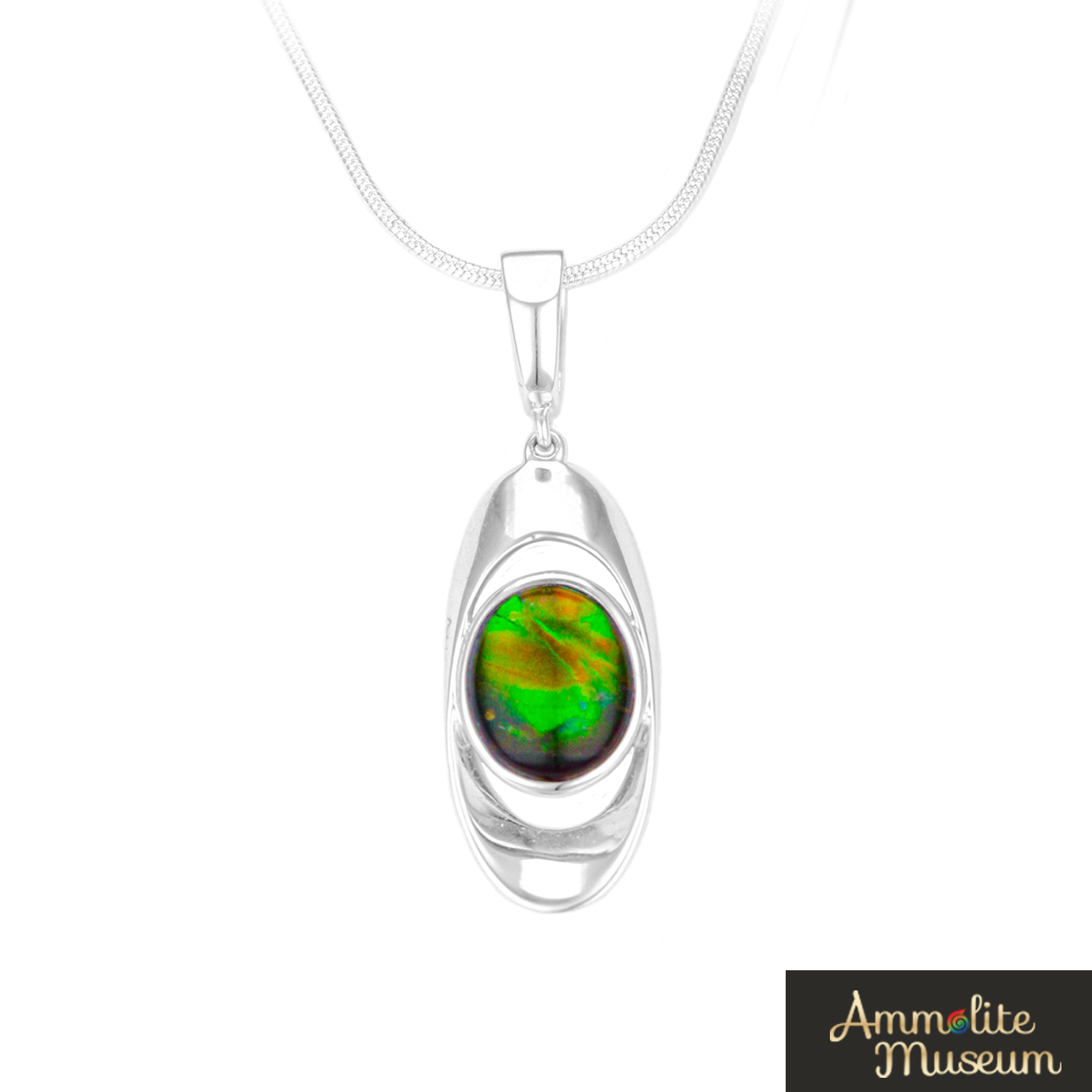 Natural Oval Ammolite Sterling Silver Pendant Necklace – Elegant Jewelry Gift for Women, Perfect for Weddings, Parties & Special Occasions