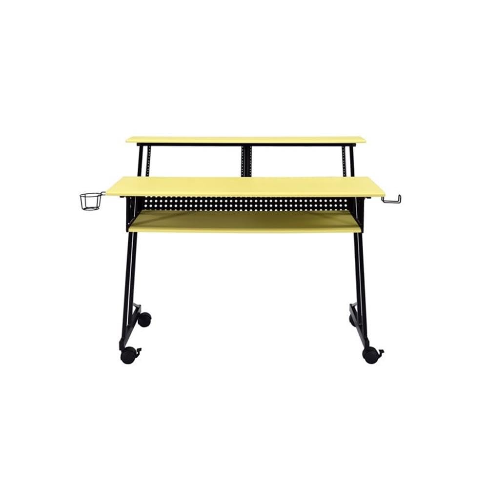 BOWERY HILL Professional Music Recording Studio Desk - Yellow & Black Audio Workstation for Home & Professional Studios | Perfect for Music Production, Mixing & Podcasting